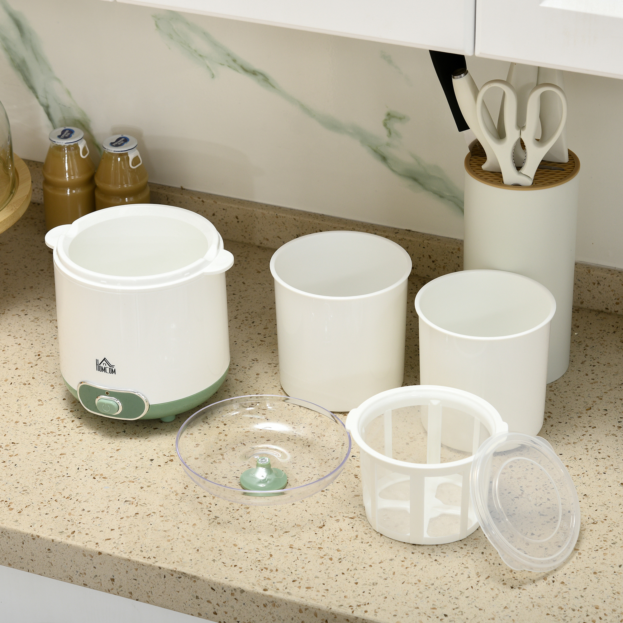 Joghurtbereiter, 1,5 L Joghurtmaschine mit Sieb, Deckel, 20 W Joghurt-Maker für griechischen Joghurt, für 3–5 Personen, 19,5x17,5x21,4 cm, Weiß