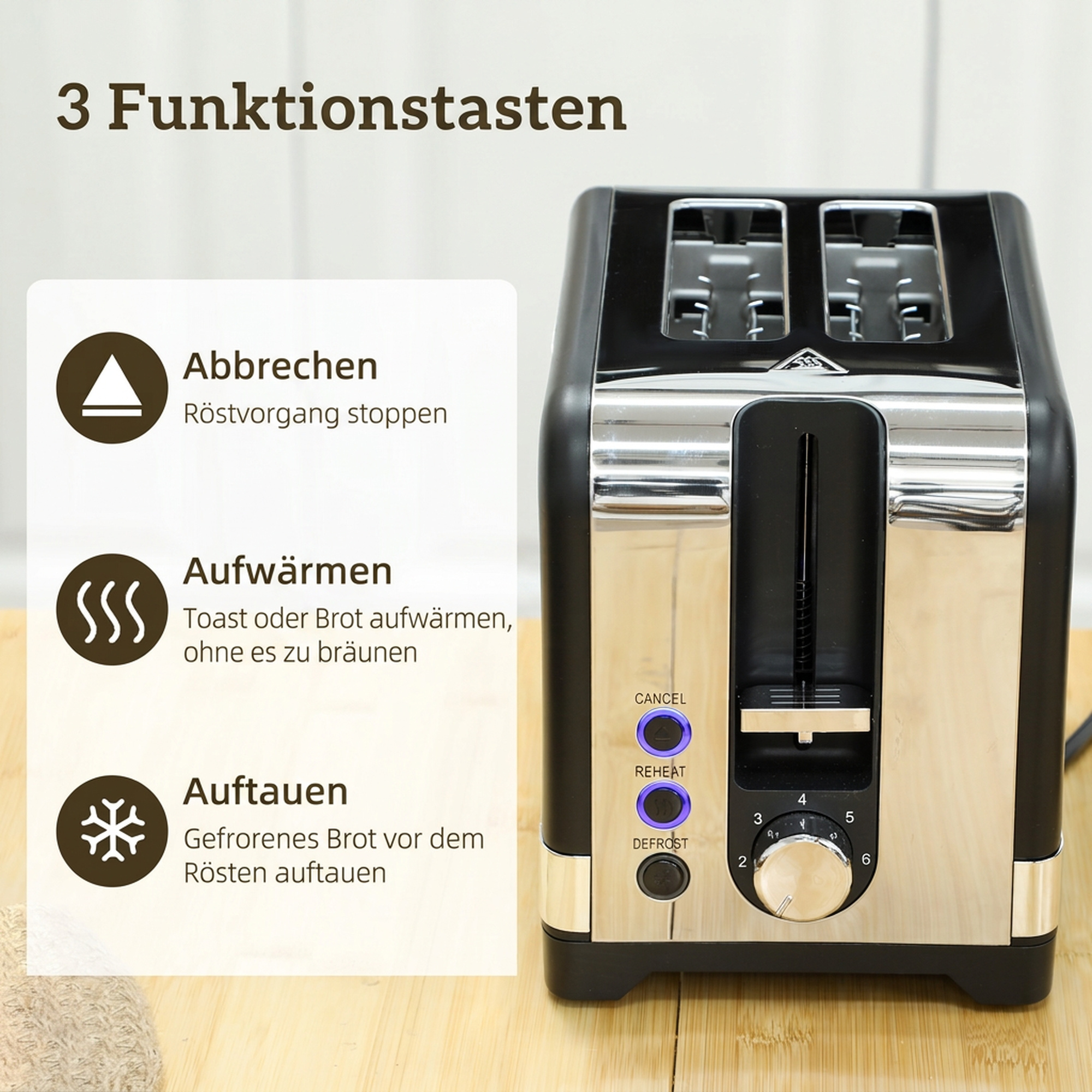 Wasserkocher- und Toaster-Set, 1,7 l 2200 W Schnellkoch-Wasserkocher mit Thermostat, 2-Scheiben-Toaster, Schwarz