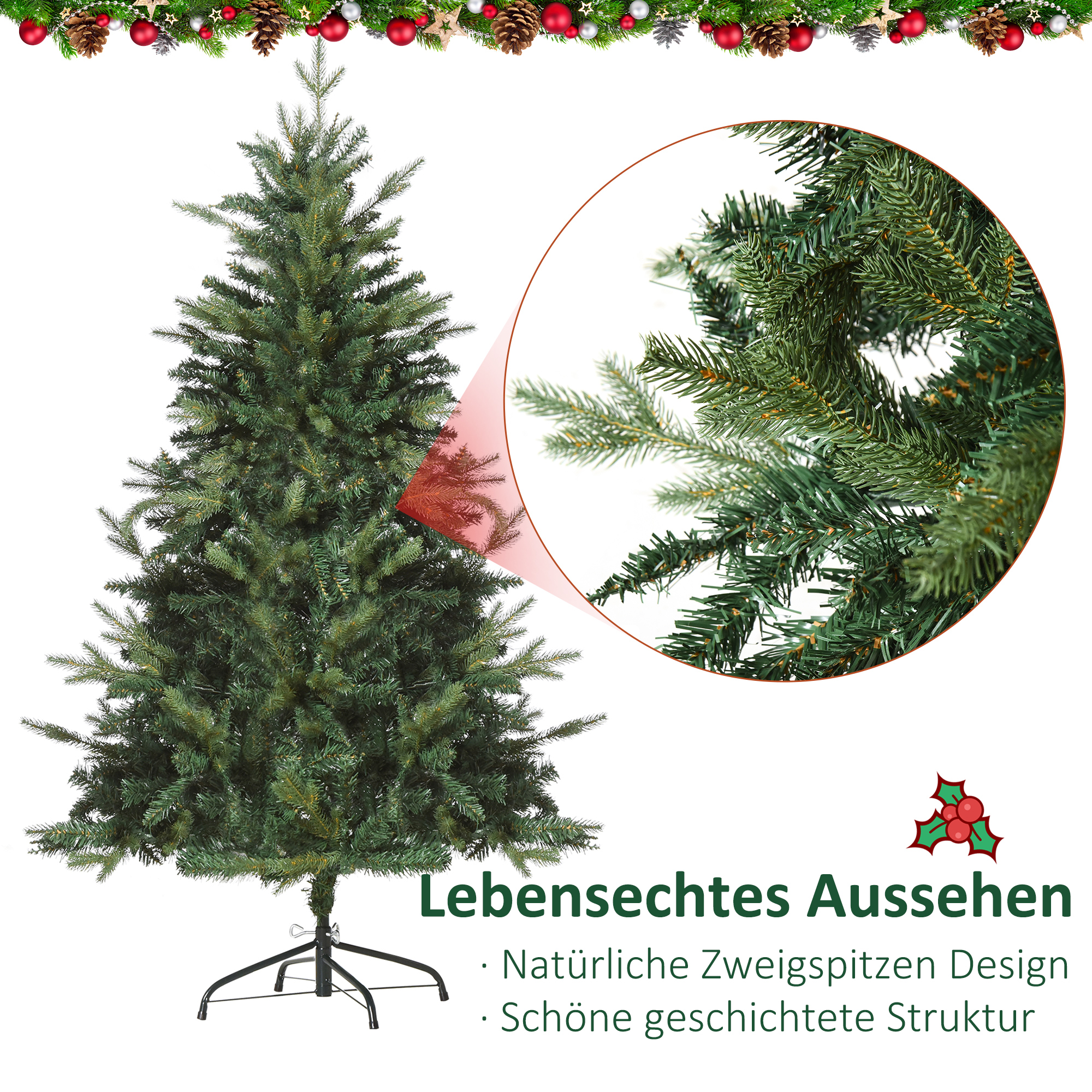 künstlicher Weihnachtsbaum 150 cm künstlich Tannenbaum mit 946 Spitzen Christbaum Weihnachtsdeko inkl. Metallständer für drinnen