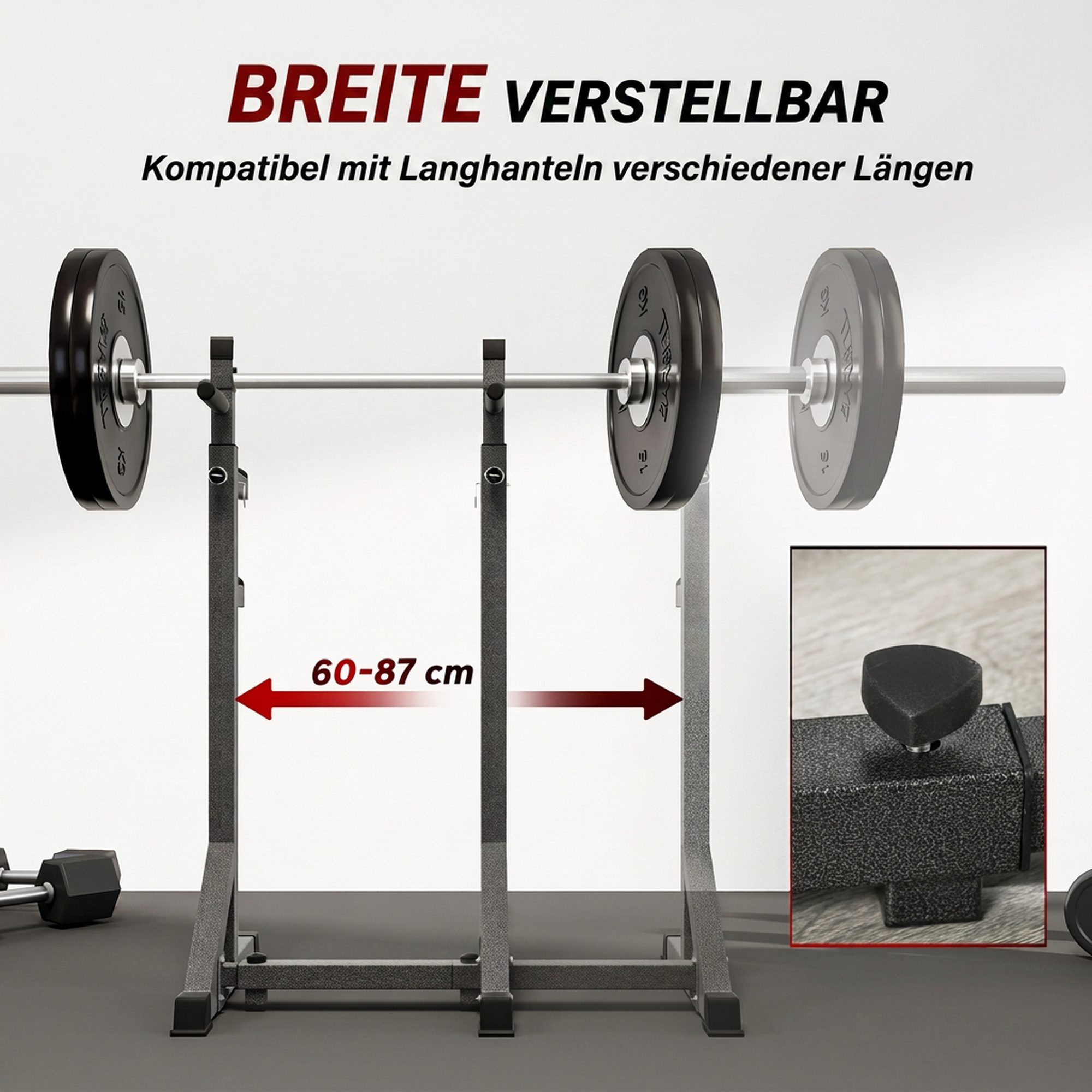 Hantelständer, höhen- und breitenverstellbar, Hantelablage aus Stahl mit Sicherheitsverschlüssen, bis 150 kg belastbar