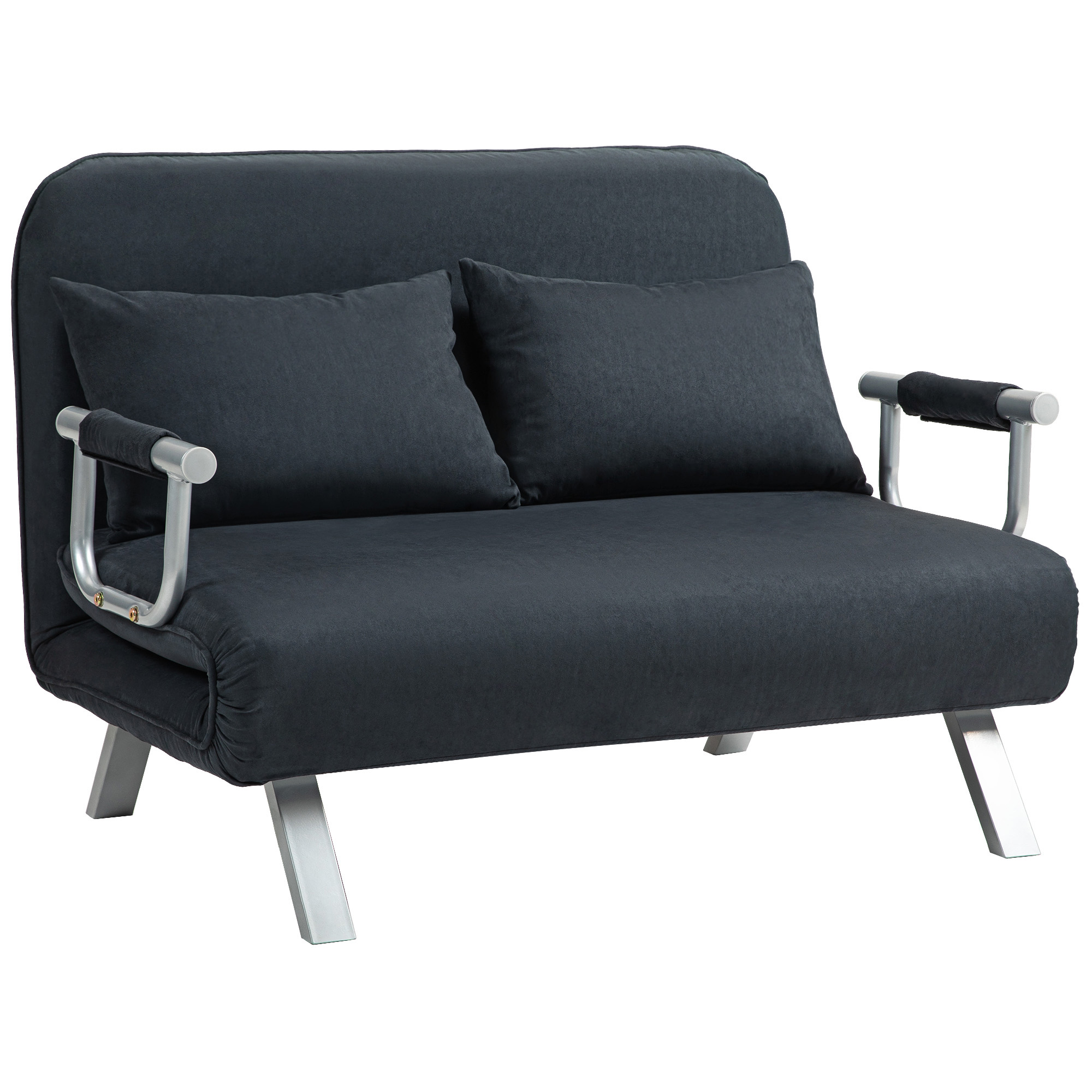 Schlafsofa, 5-fach verstellbar, Wildlederimitat, Stahlrahmen, inkl. Kissen, Schwarz