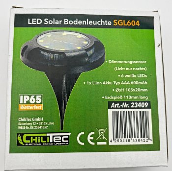LED Solar Bodenleuchte "SGL604", IP65, 600mAh Akku