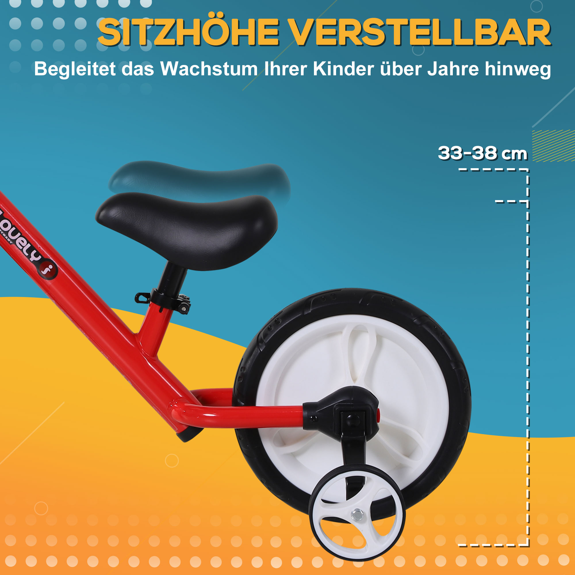 Kinder Laufrad ab 2-5 Jahre Lauflernrad mit Stützrädern, Pedalen, Höhenverstellbarem Sitz, Spielzeug Balance Bike für Kleinkinder Erste Geburtstag Geschenk, Rot