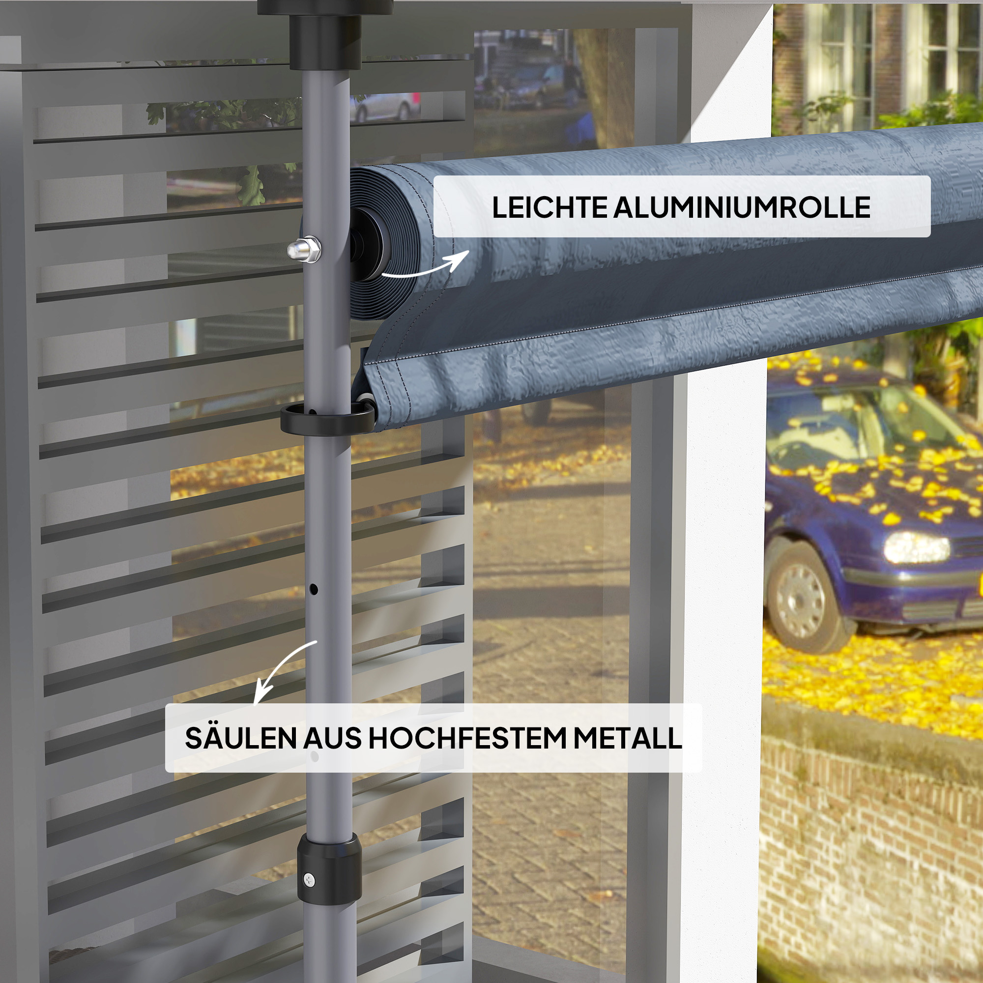 Klemmmarkise mit Handkurbel höhenverstellbar Gelenkarmmarkise Markise ohne Bohren 350 cm breit Dunkelgrau