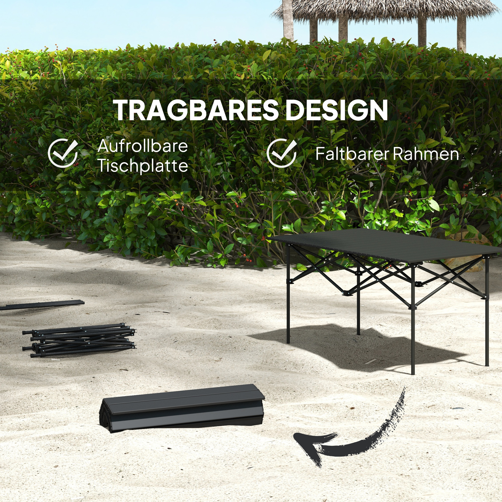 Campingtisch Klapptisch mit Aufrollbare Tischplatte Gartentisch aus Aluminium 2 Personen 95 x 55cm Schwarz