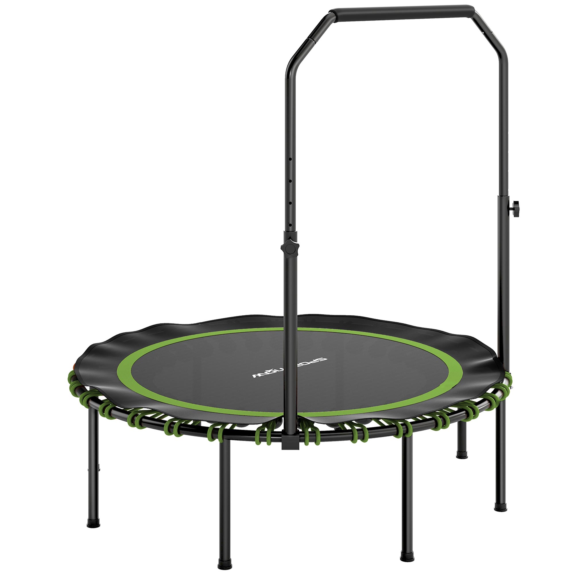 Fitness-Trampolin mit verstellbarem Handlauf, Sport-Trampolin für drinnen und draußen, Stahl, Kunststoff, Grün Fitness-Trampolin mit verstellbarem Handlauf, Sport-Trampolin für drinnen und draußen, Stahl, Kunststoff, Grün