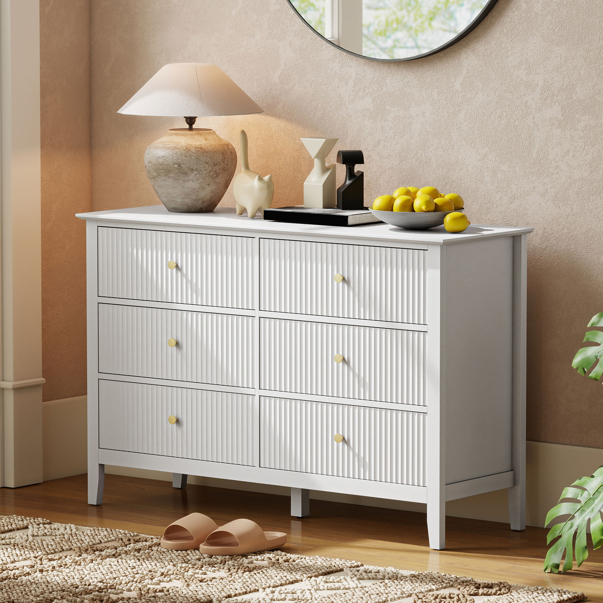 Kommode Sideboard mit 6 Schubladen Moderner Aufbewahrungsschrank für Wohnzimmer Schlafzimmer Flur 100 x 40 x 78 cm Weiß
