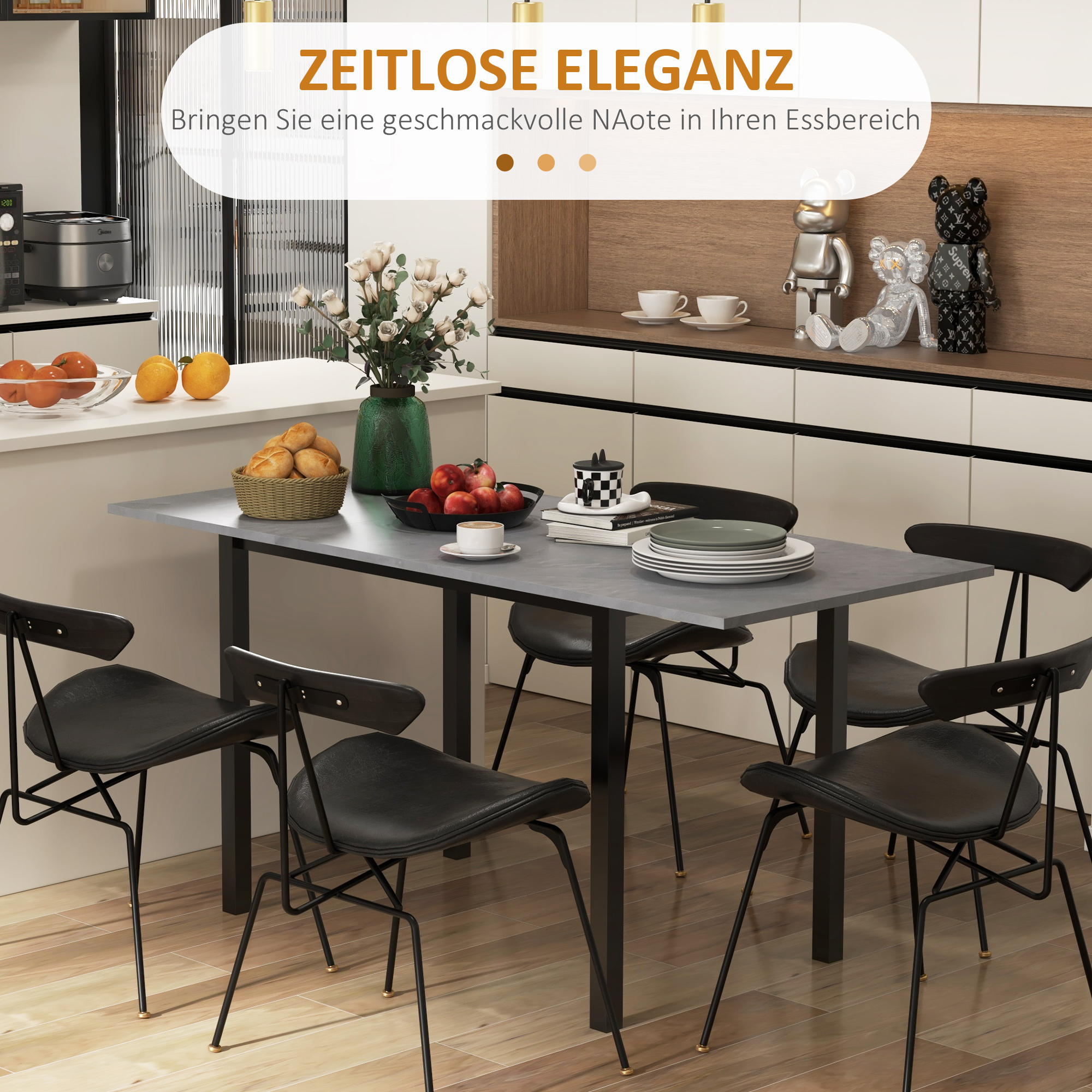 Esszimmertisch, Küchentisch, erweiterbar, für 6 Personen, 160x70, Dunkelgrau