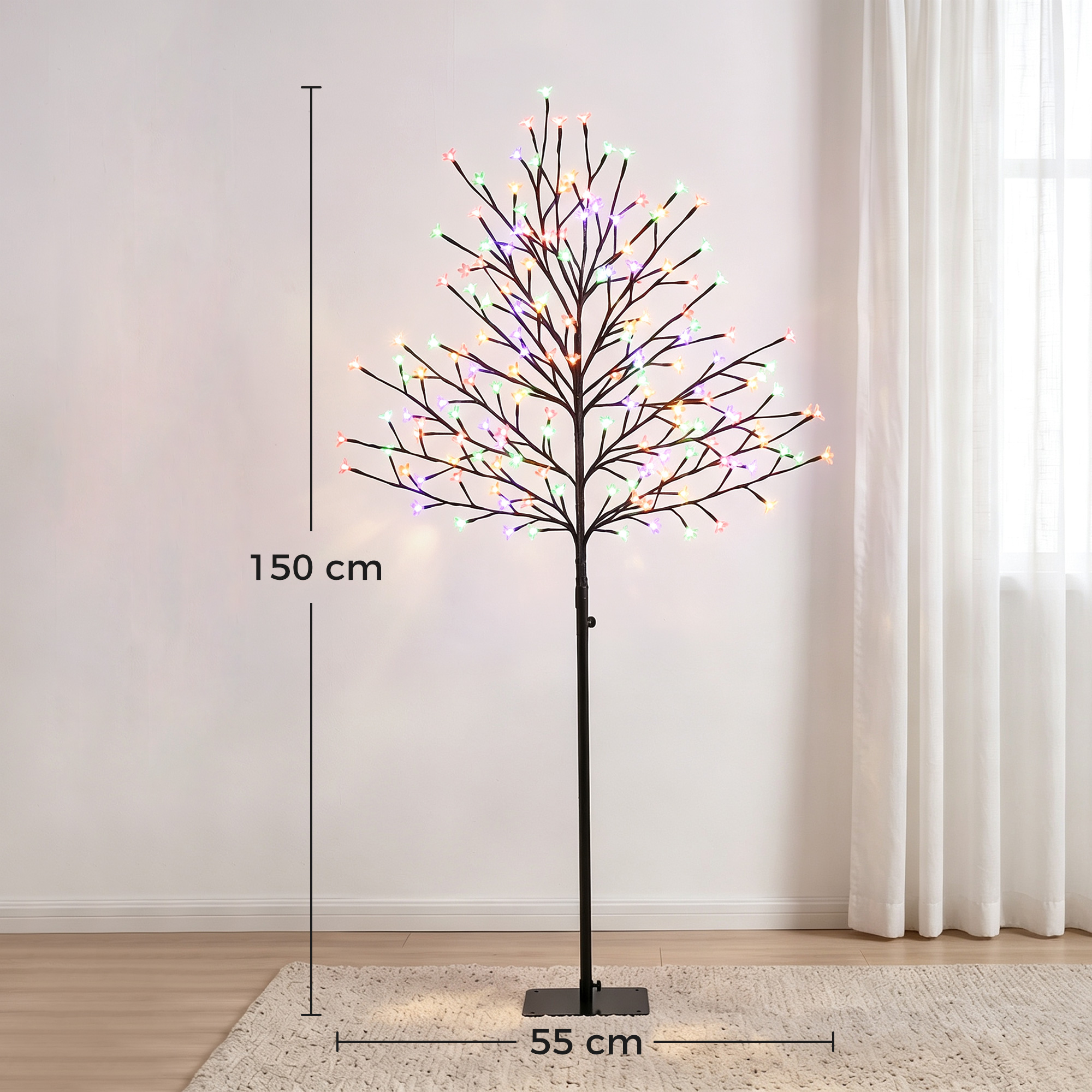 LED-Kirschblütenbaum 150 cm mit 160 LEDs, künstlicher Leuchtbaum mit 20 biegsamen Zweigen, Weihnachtsdeko