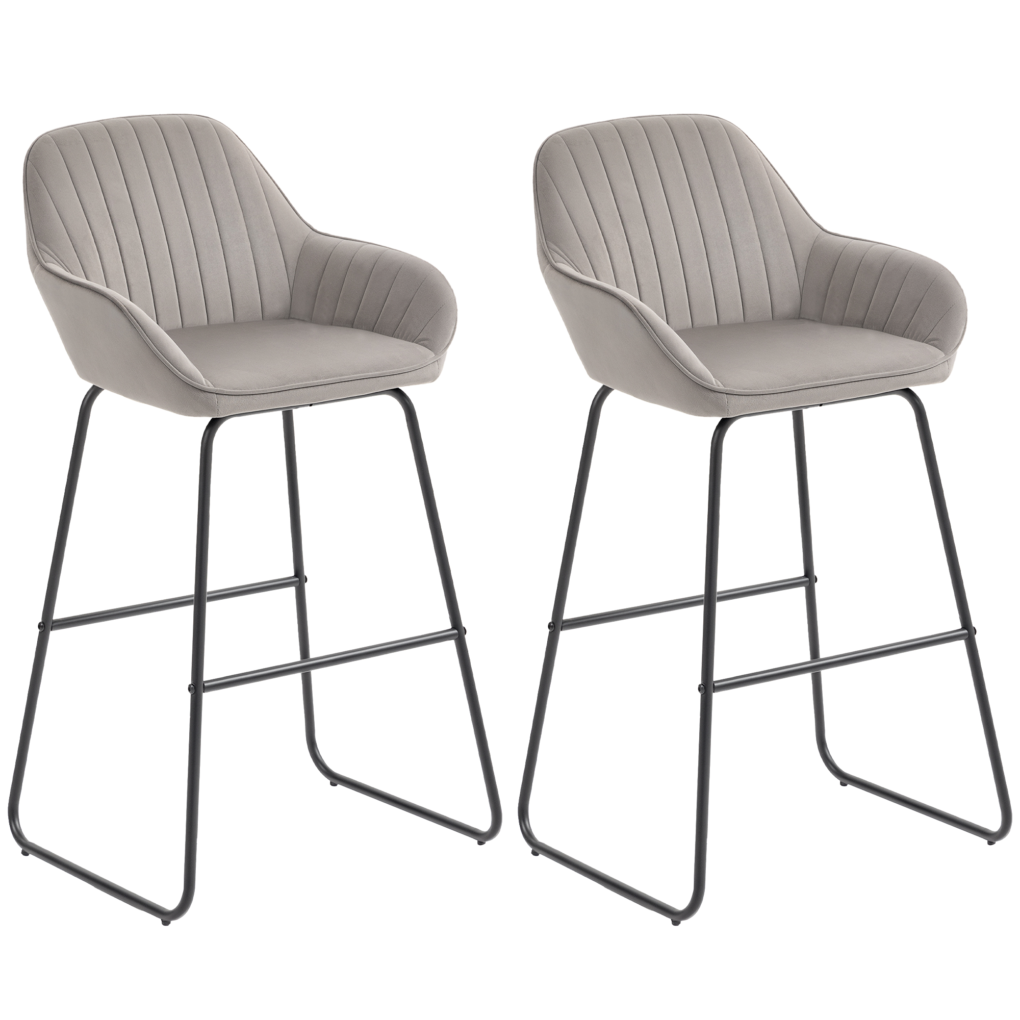 2er-Set Barstühle, Barhocker mit Stoffbezug und Schaumstoffpolsterung, Polsterhocker mit Metallbeinen, Grau