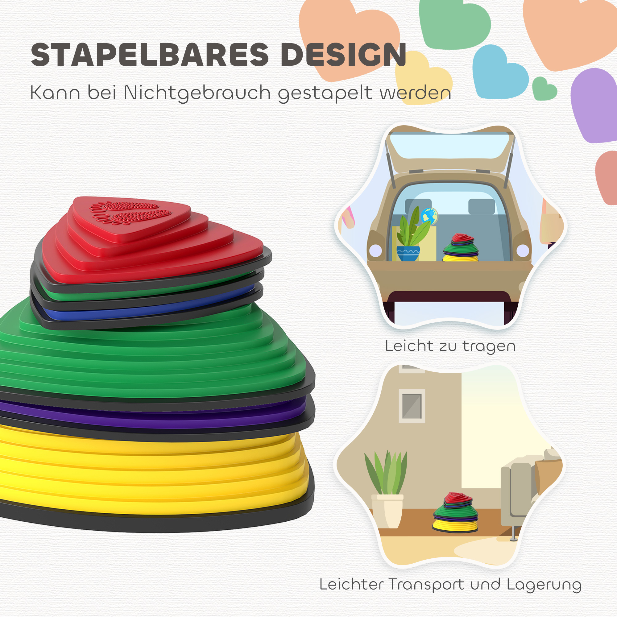 6er-Set Trittsteine, rutschfestes Design, für drinnen & draußen, stapelbar, Bunt