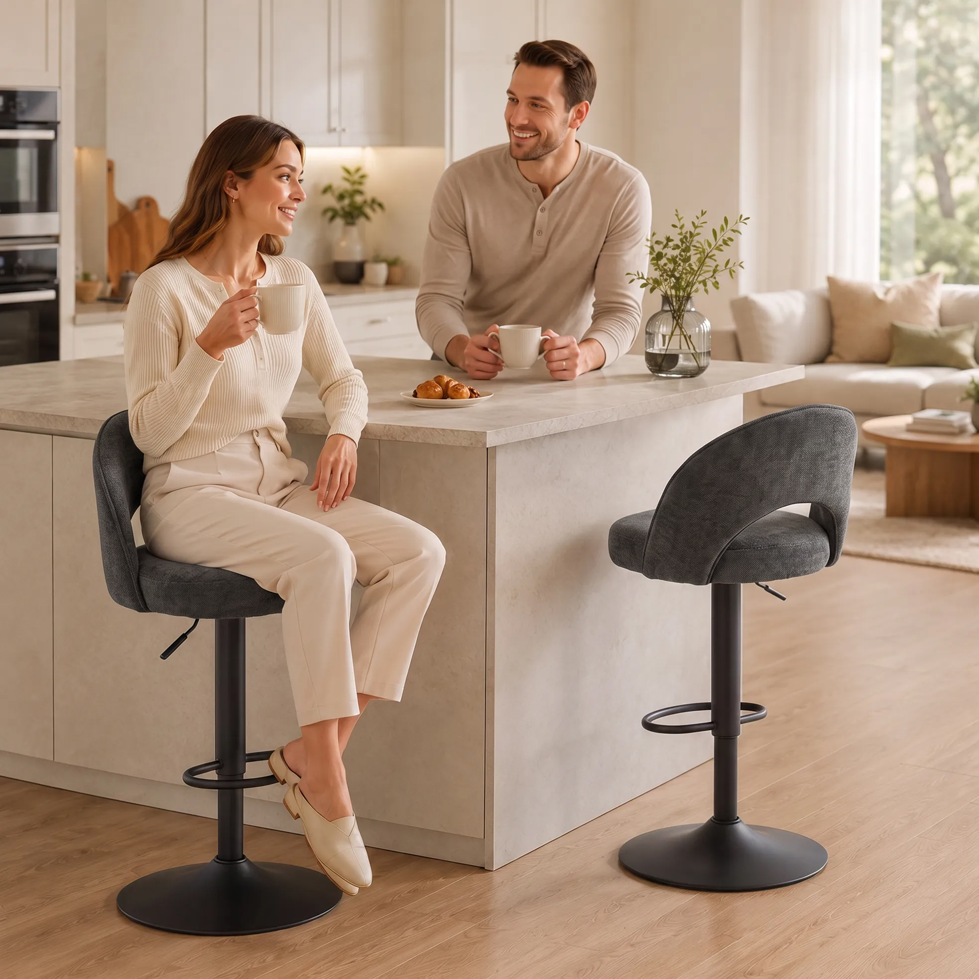 Barhocker 2er-Set, höhenverstellbar und drehbar, für Theke, Dunkelgrau