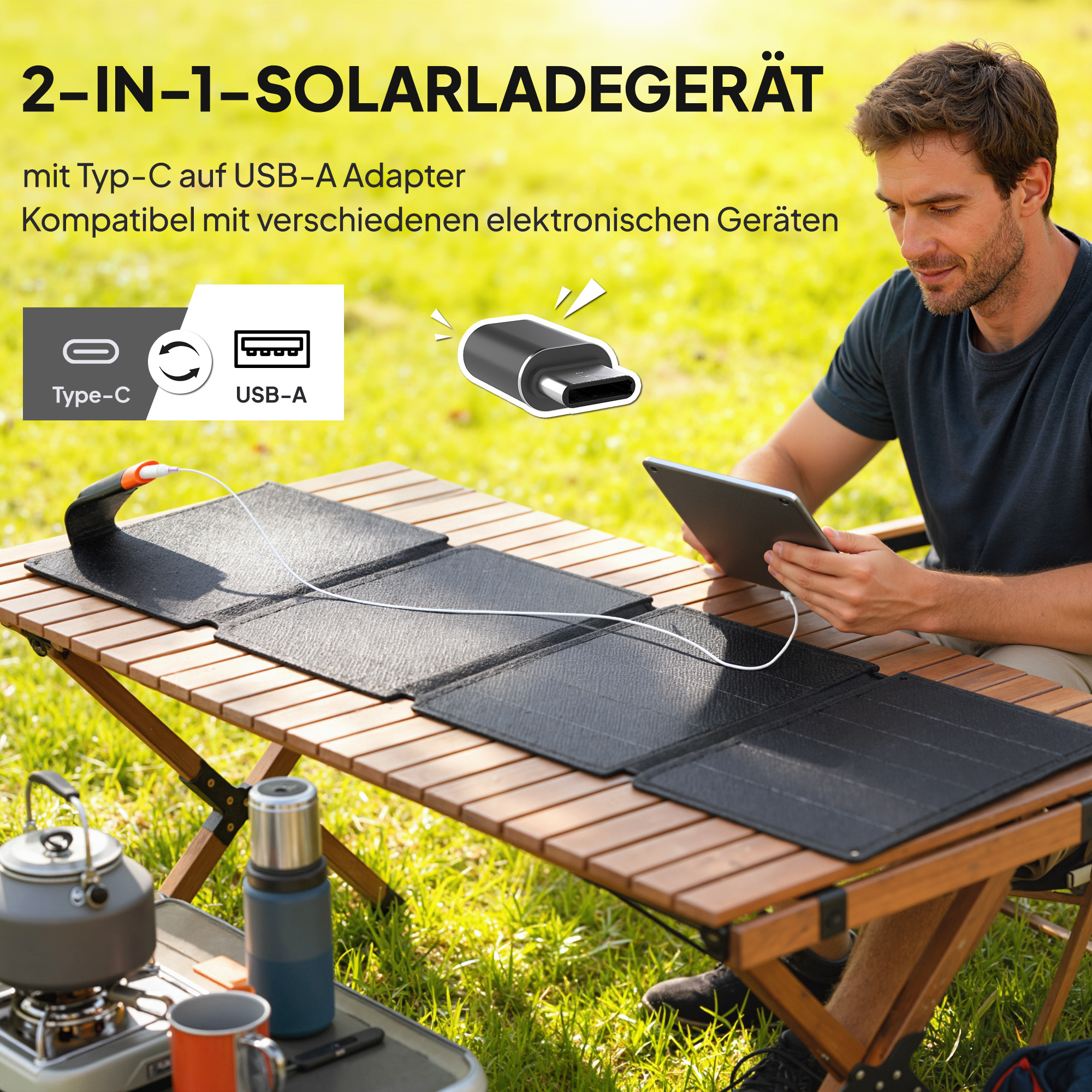 Tragbares Solarpanel, 36W Schnellladung, wasserdicht, faltbar, Ladegerät, Grau