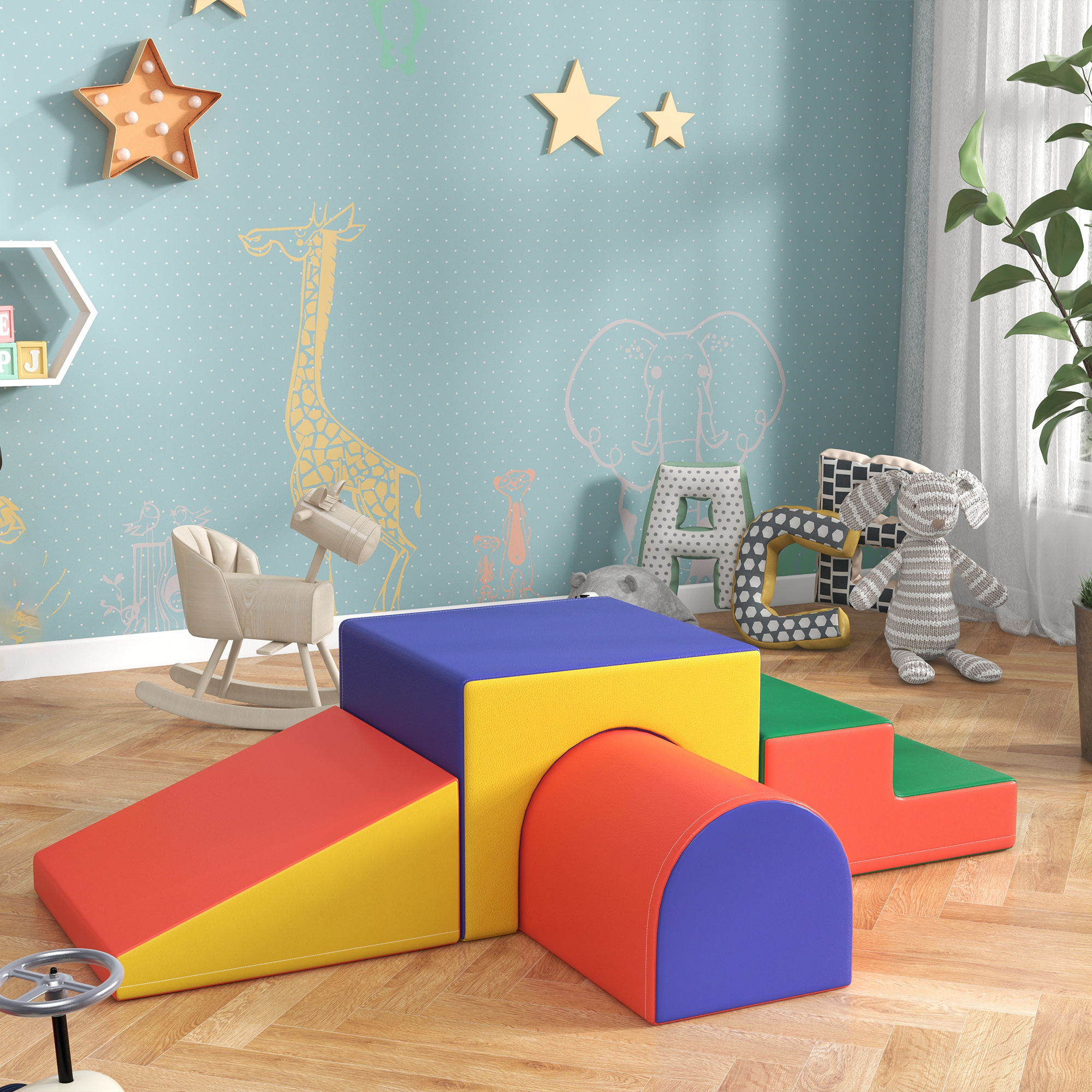 4er Softbaustein-Set zum Klettern und Rutschen, Kunstlederbezug, für Kinder im Alter von 1-3 Jahren, Mehrfarbig