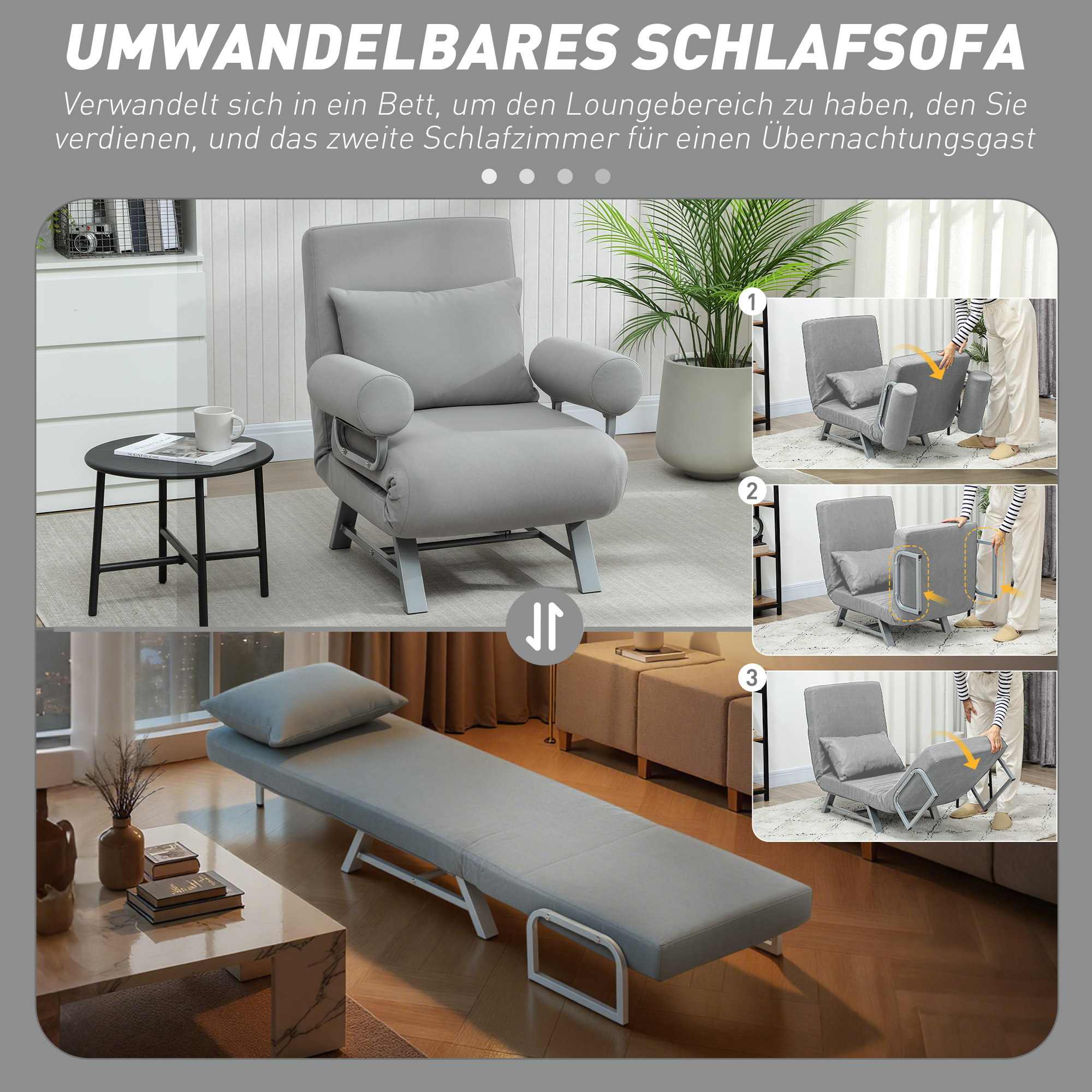 Schlafsessel, Polstersessel, zum Gästebett umwandelbar, ergonomisch, Hellgrau
