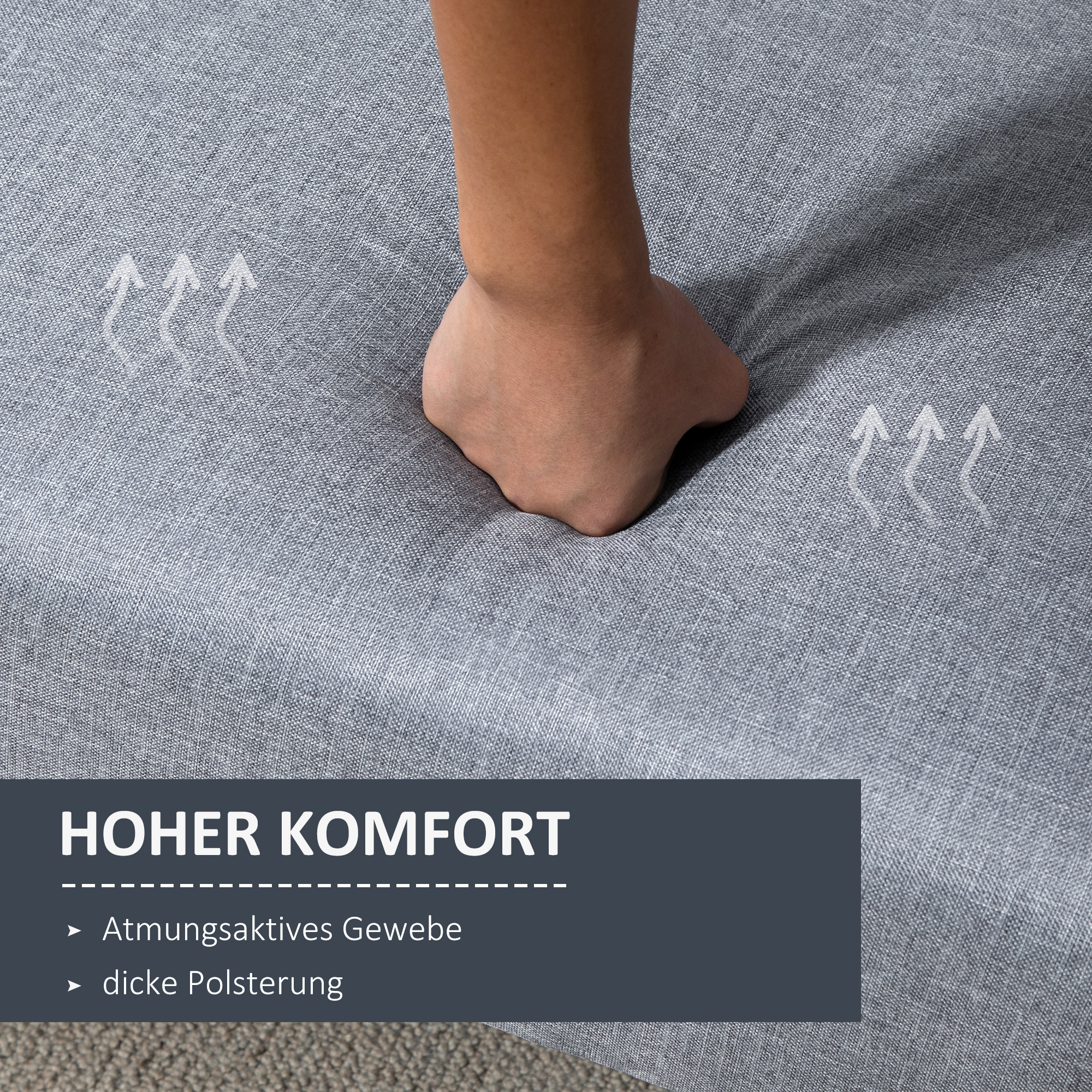 Schlafsofa, 2-Sitzer Stoffsofa, Sofa mit Schlaffunktion, leinenartiges Polyester, Kautschukholz, 173 x 75 x 73 cm, Grau