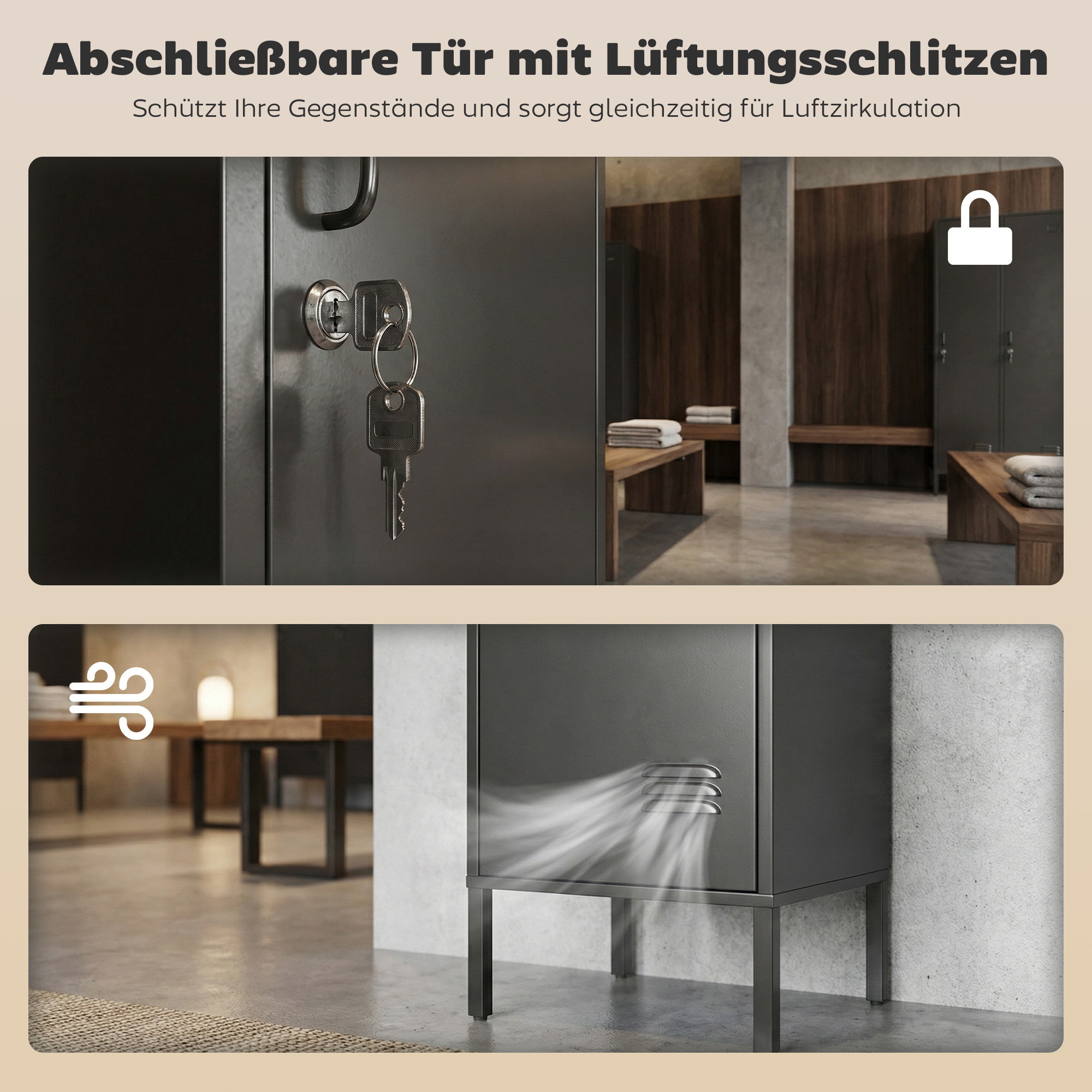 Metallspind mit abschließbarer Tür und Kleiderstange, einzelner Stahlspind für Zuhause oder Büro, Schwarz