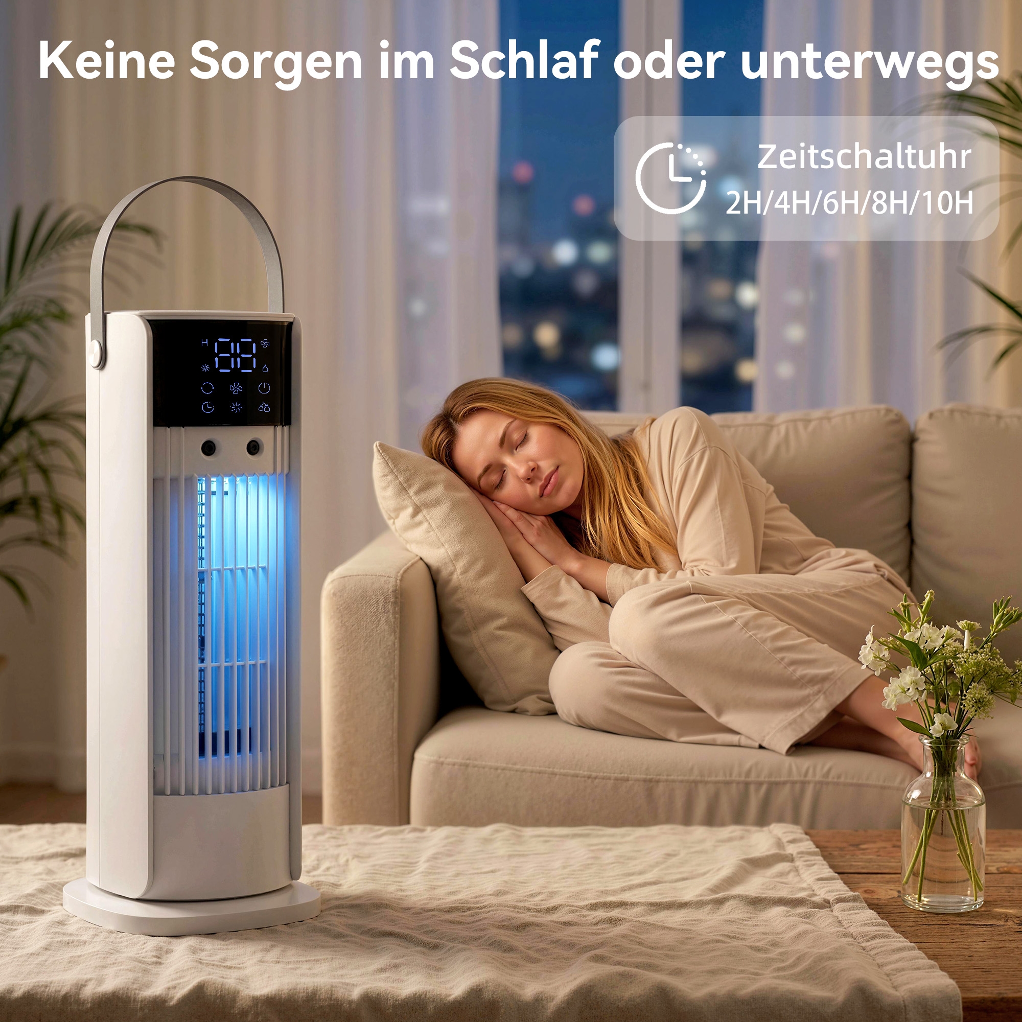 Turmventilator für das Schlafzimmer, 40 cm Tischventilator mit Nebelfunktion, 3 Geschwindigkeiten, 90° Oszillation Timer