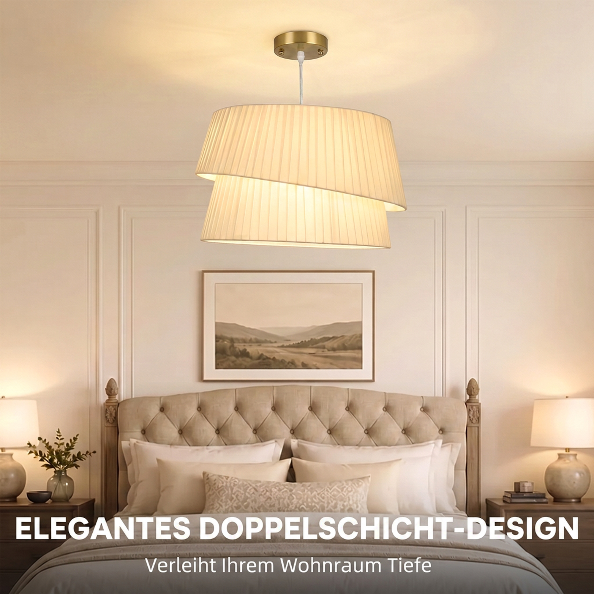 Pendelleuchte mit doppeltem Schirm, höhenverstellbar, für Wohnzimmer, Weiß