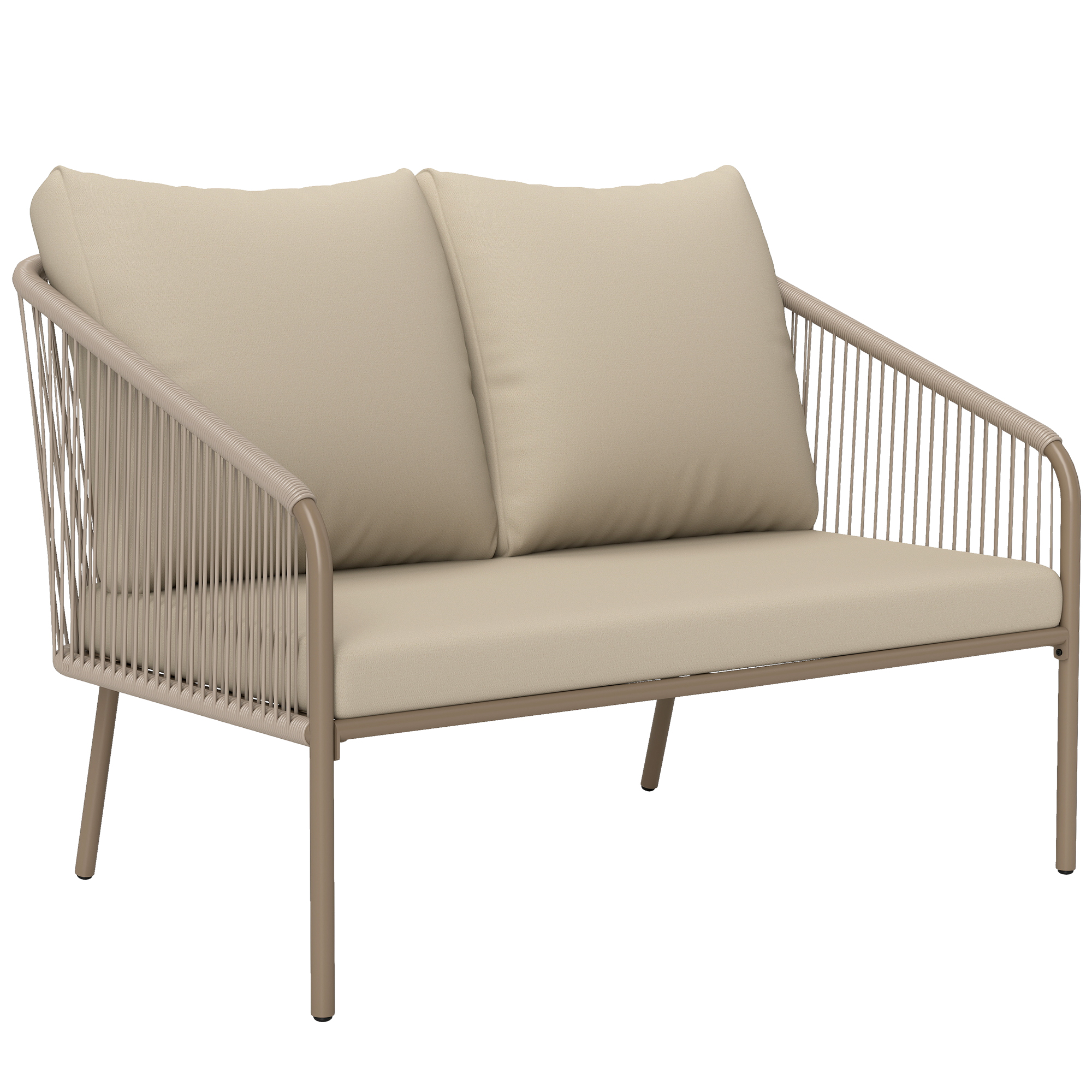 2-Sitzer Rattansofa  mit Kissen Loungesofa Sitzgruppe, Wetterfest Couch Beige