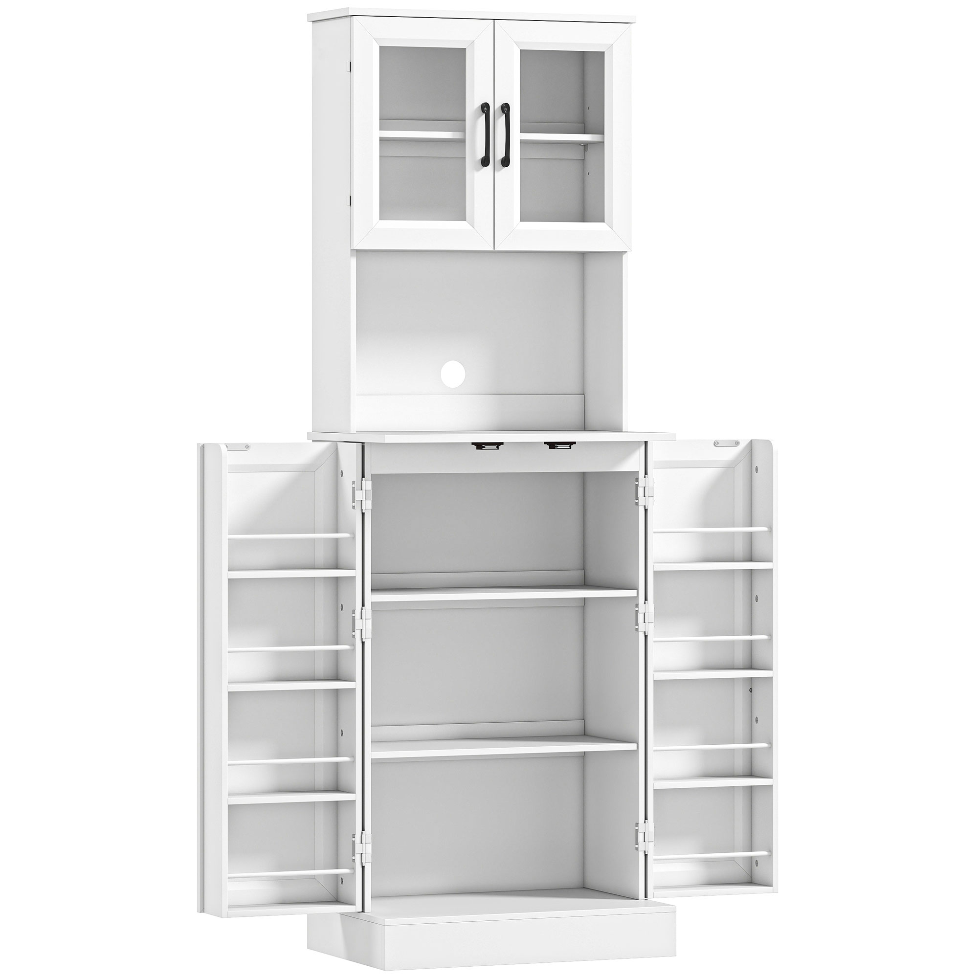 Küchenschrank, verstellbares Regal, Arbeitsplatte, Acryltüren, Kabelloch, für Wohnzimmer, Küche, Esszimmer, MDF, Weiß