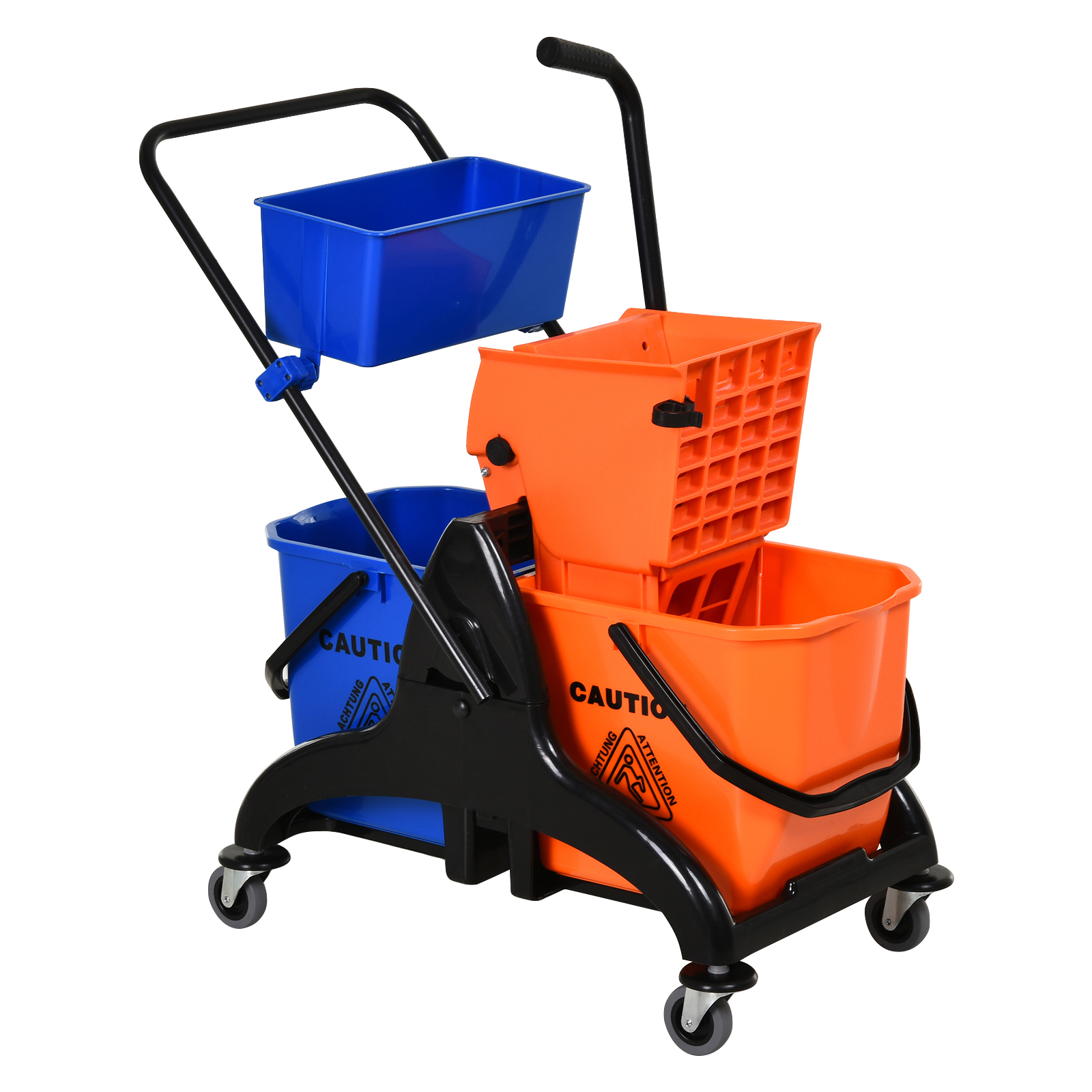 Reinigungseimer, Wischmoppeimer, rollbar, 26 Liter, Kunststoff, Metall, Orange