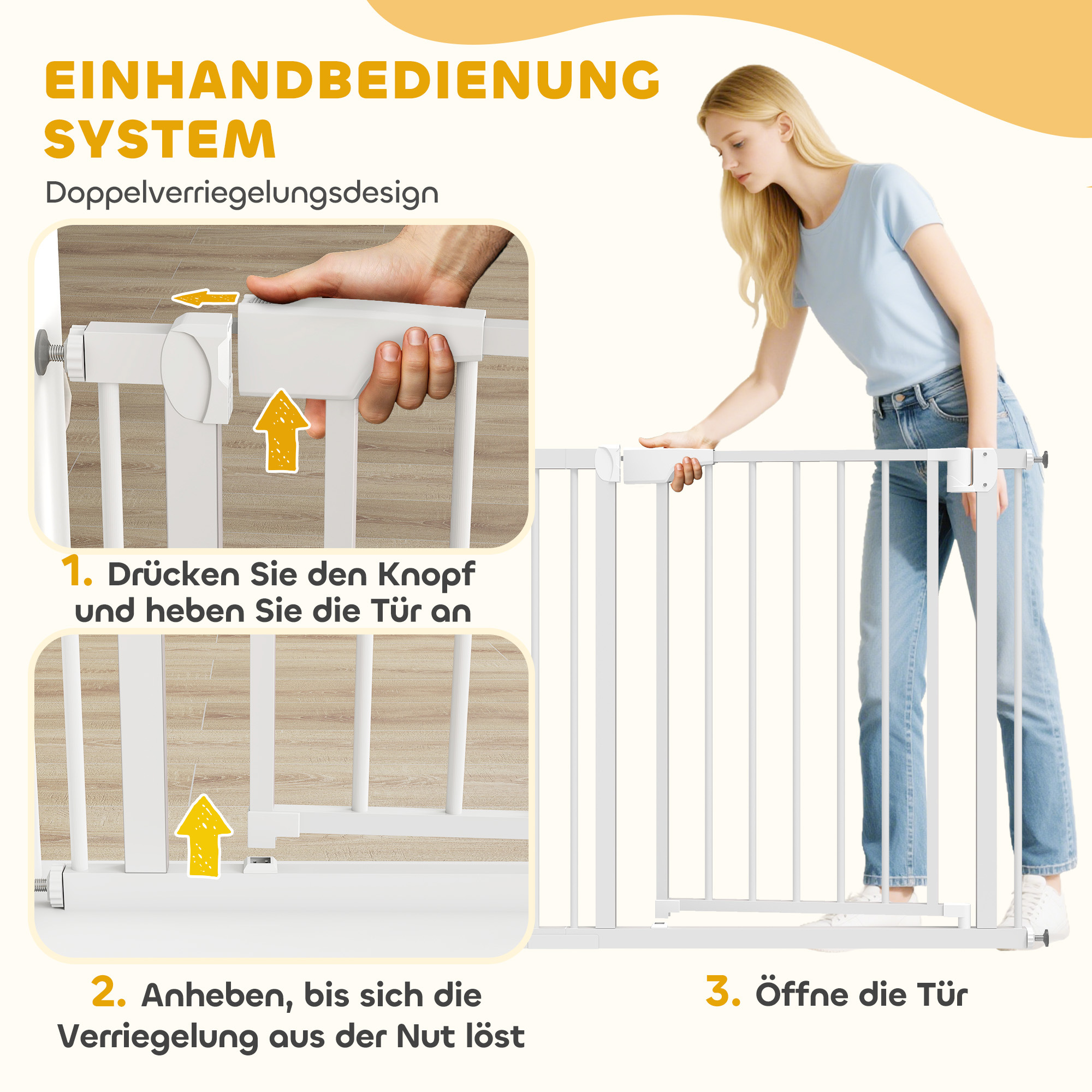 Treppenschutzgitter Absperrgitter ohne Bohren mit automatische Schließung für Kinder Küche Treppe 76-89 x 76 cm Weiß