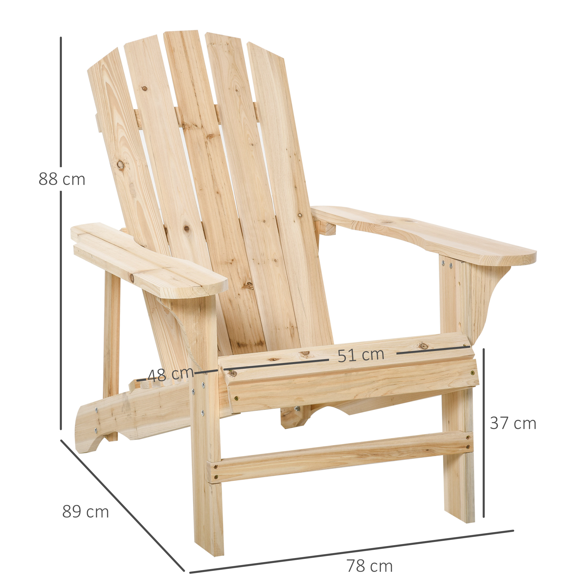 Adirondack Stuhl wetterfest Adirondack Chair aus Holz Outdoor Gartenstuhl mit Hoher Rückenlehne Armlehnen