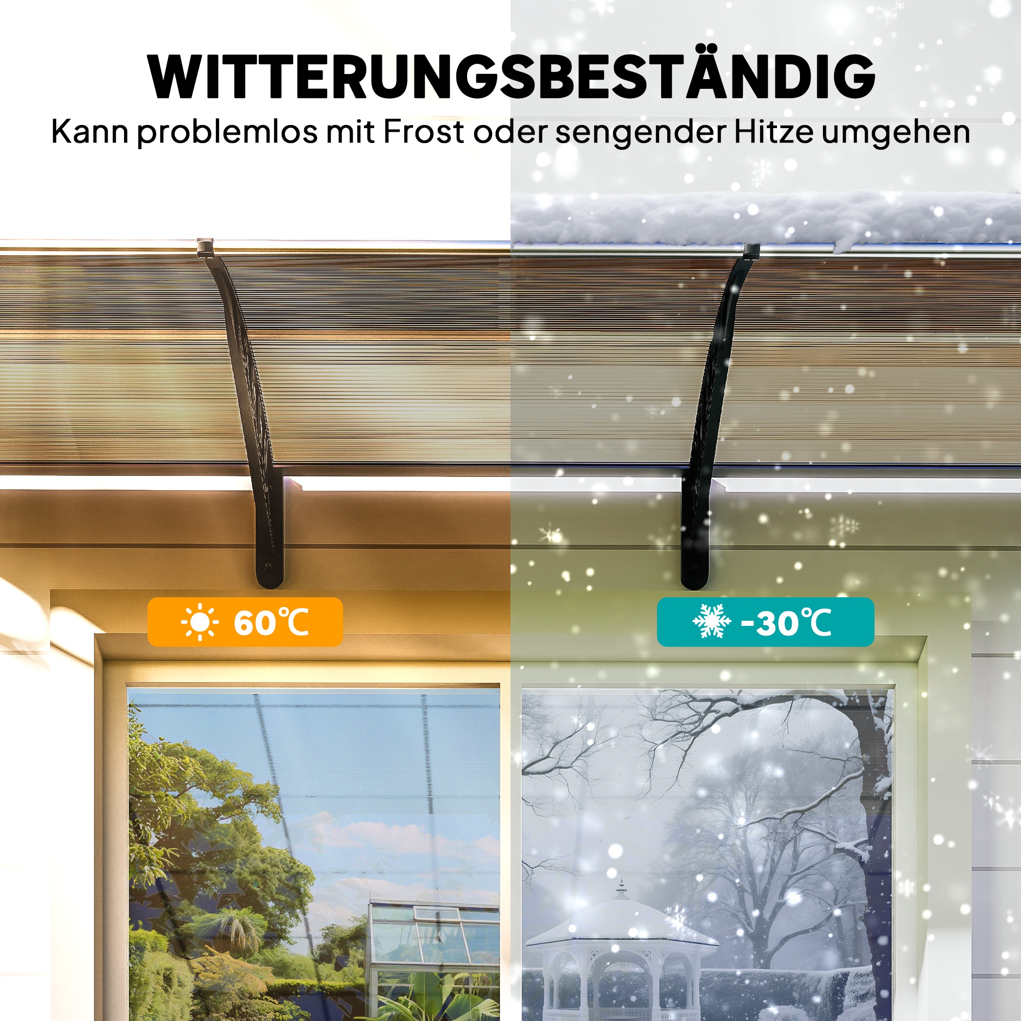 Vordach für Haustür/Fenster, wetterfest, Braun, Aluminium-Verbindungstangen/Polycarbonat, 303x96x27cm, Schwarz