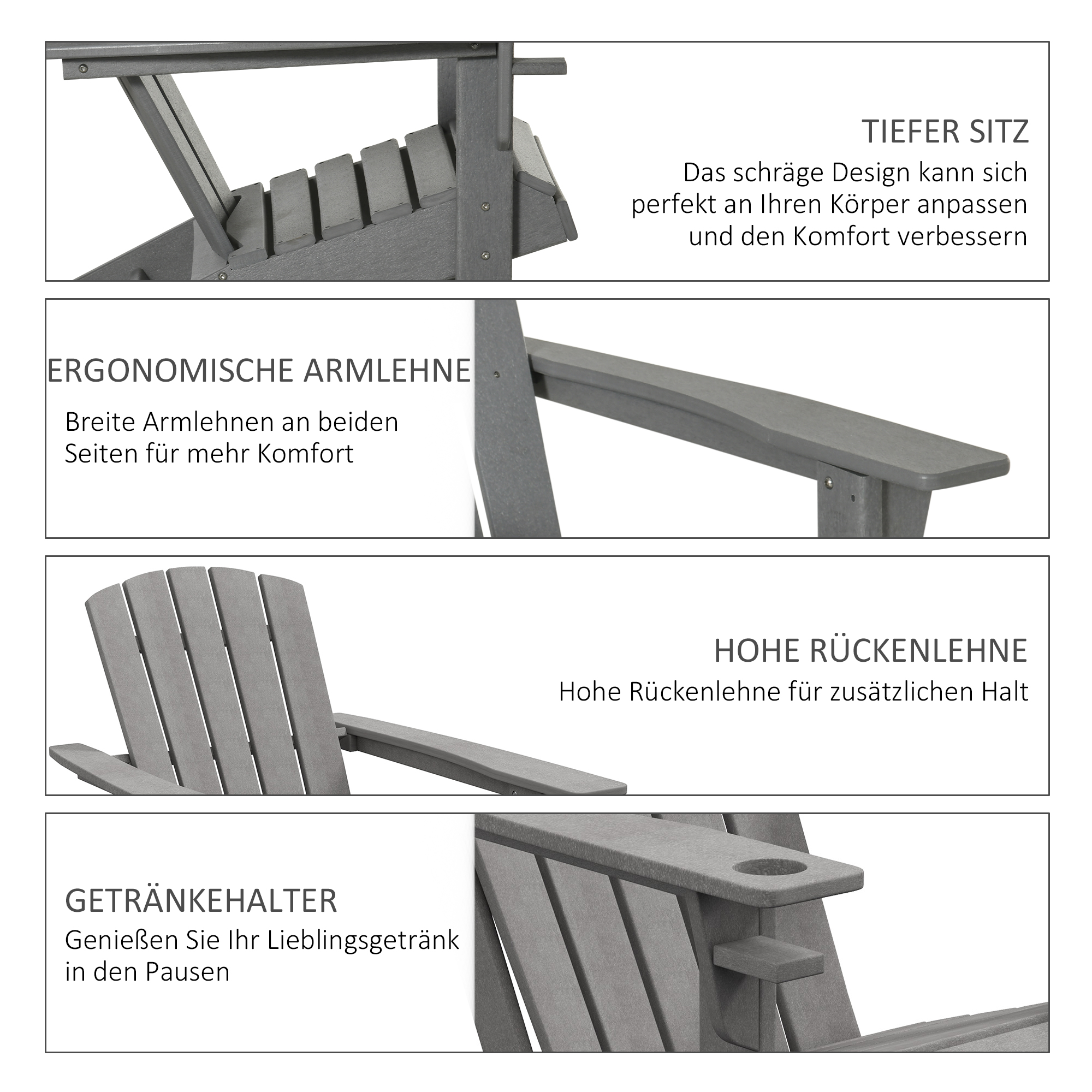 Gartenstuhl, ergonomisches Design, wetterfest, HDPE, grau, 75 x 87 x 90 cm