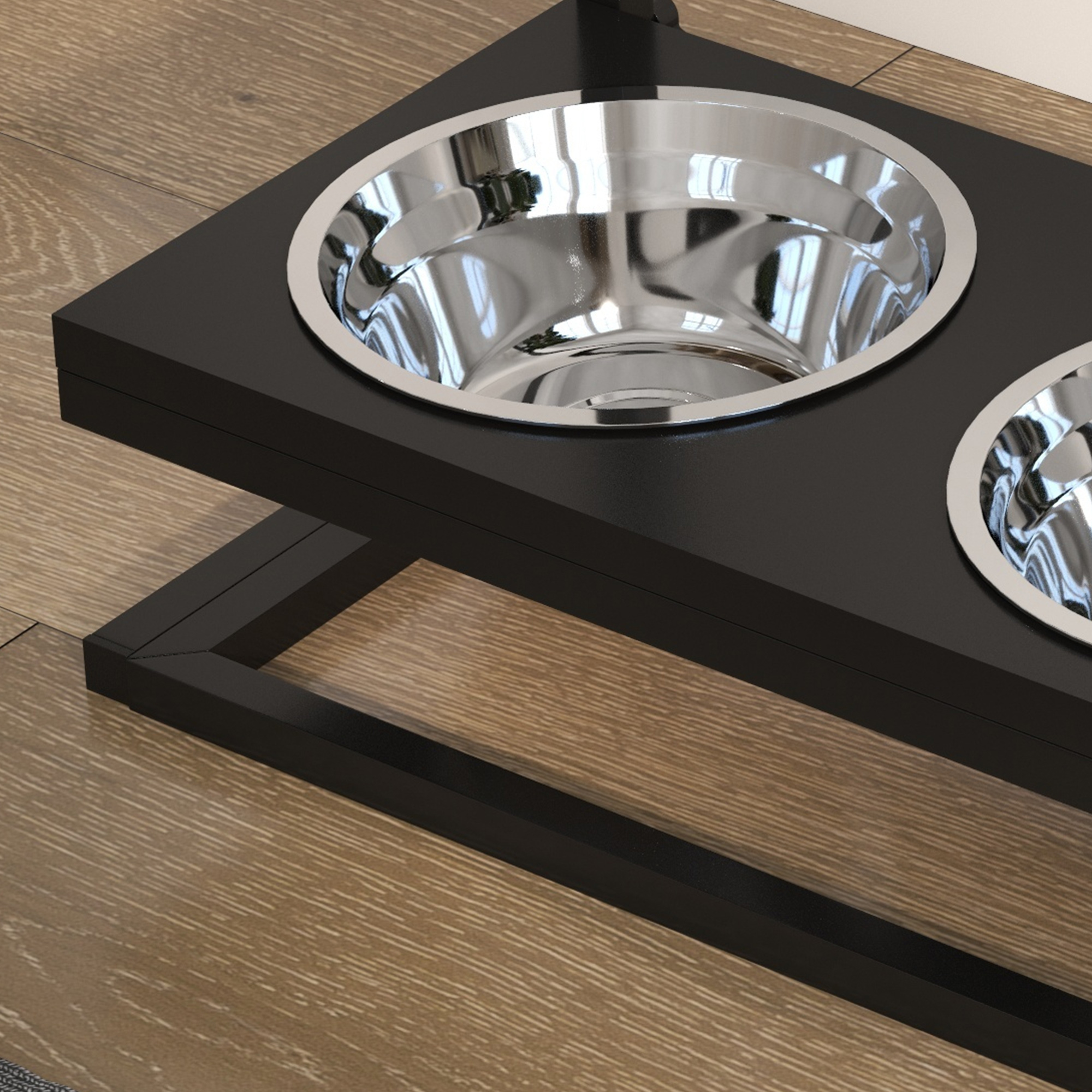 Futterstation erhöhte Futternäpfe Fressnäpfe, Futternäpfe aus Edelstahl, 40,5 x 22 x 39 cm, Schwarz + Silber