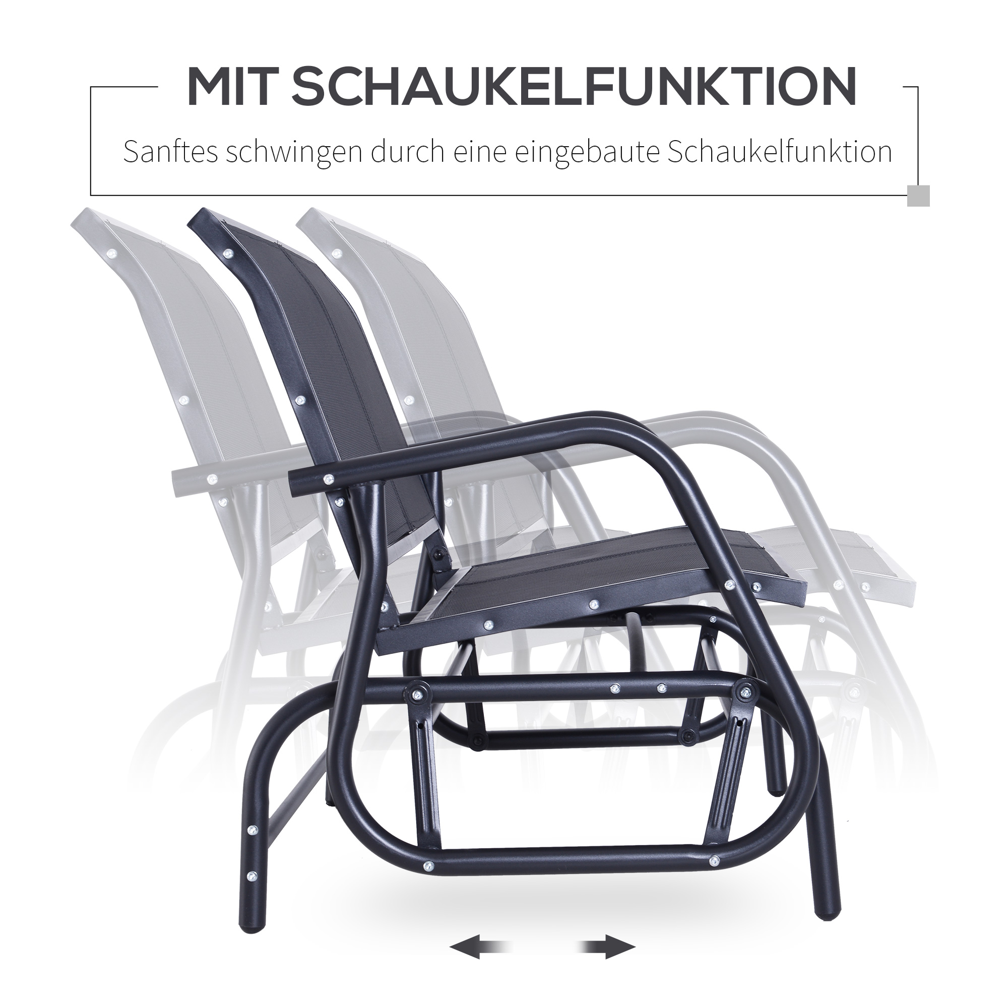 2-Sitzer Schaukelstuhl Gartenbank mit Schaukelmechanismus bis 200 kg belastbar 120 x 70 x 85 cm Schwarz