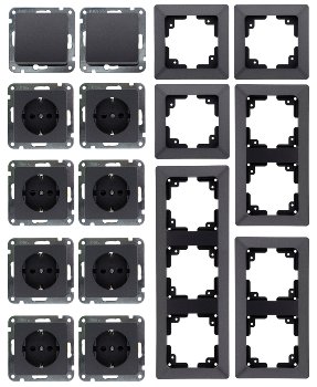MILOS Starter 16-tlg "PRO", Anthrazit, 8x Steckdose, 2x Schalter, Steckanschlus
