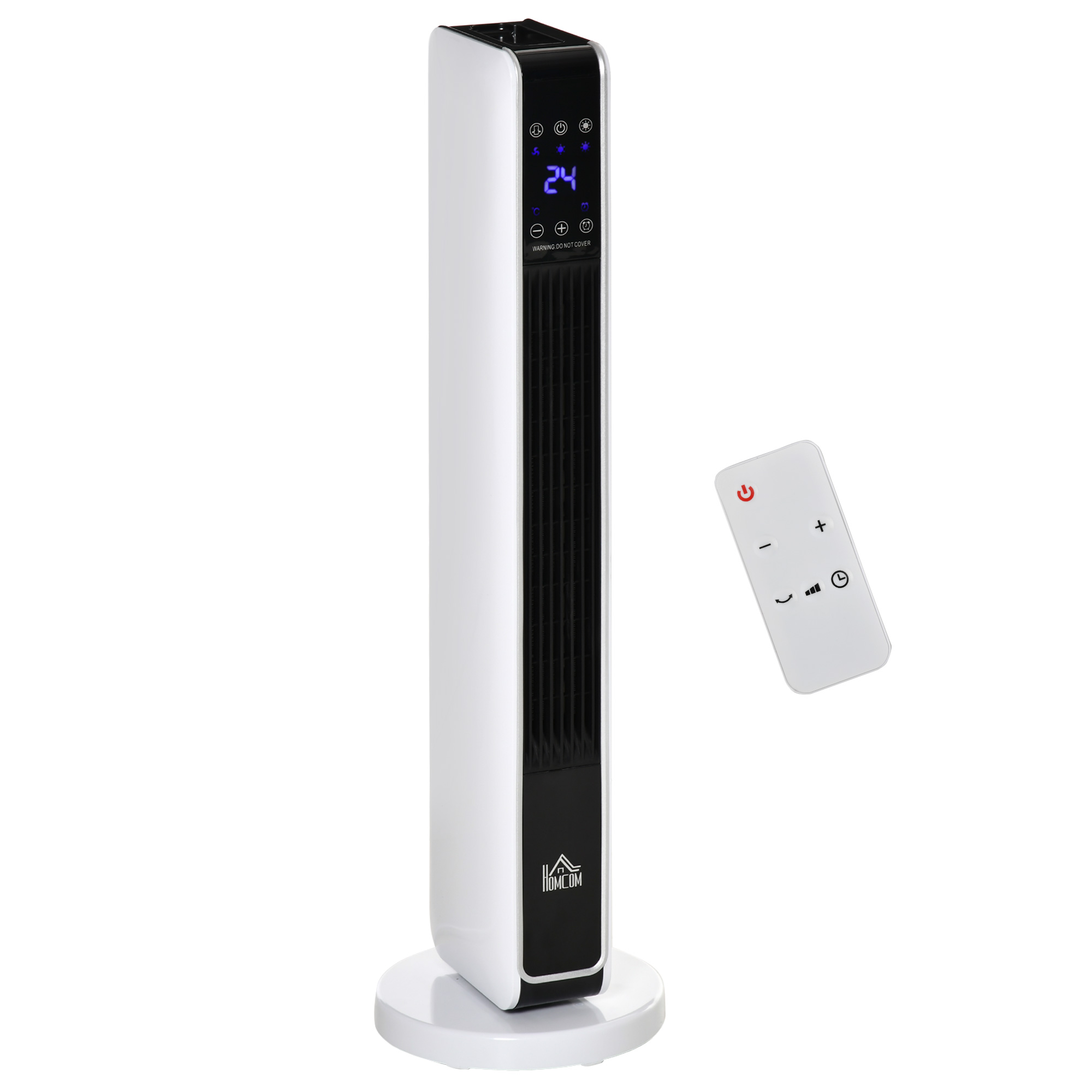 Heizgerät Heizlüfter 2200W Elektroheizer Keramik Heizturm mit Fernbedienung 8-Stunden-Timer Oszillation Heizer Heizung ABS PA Weiß+Schwarz 21 x 21 x 73 cm