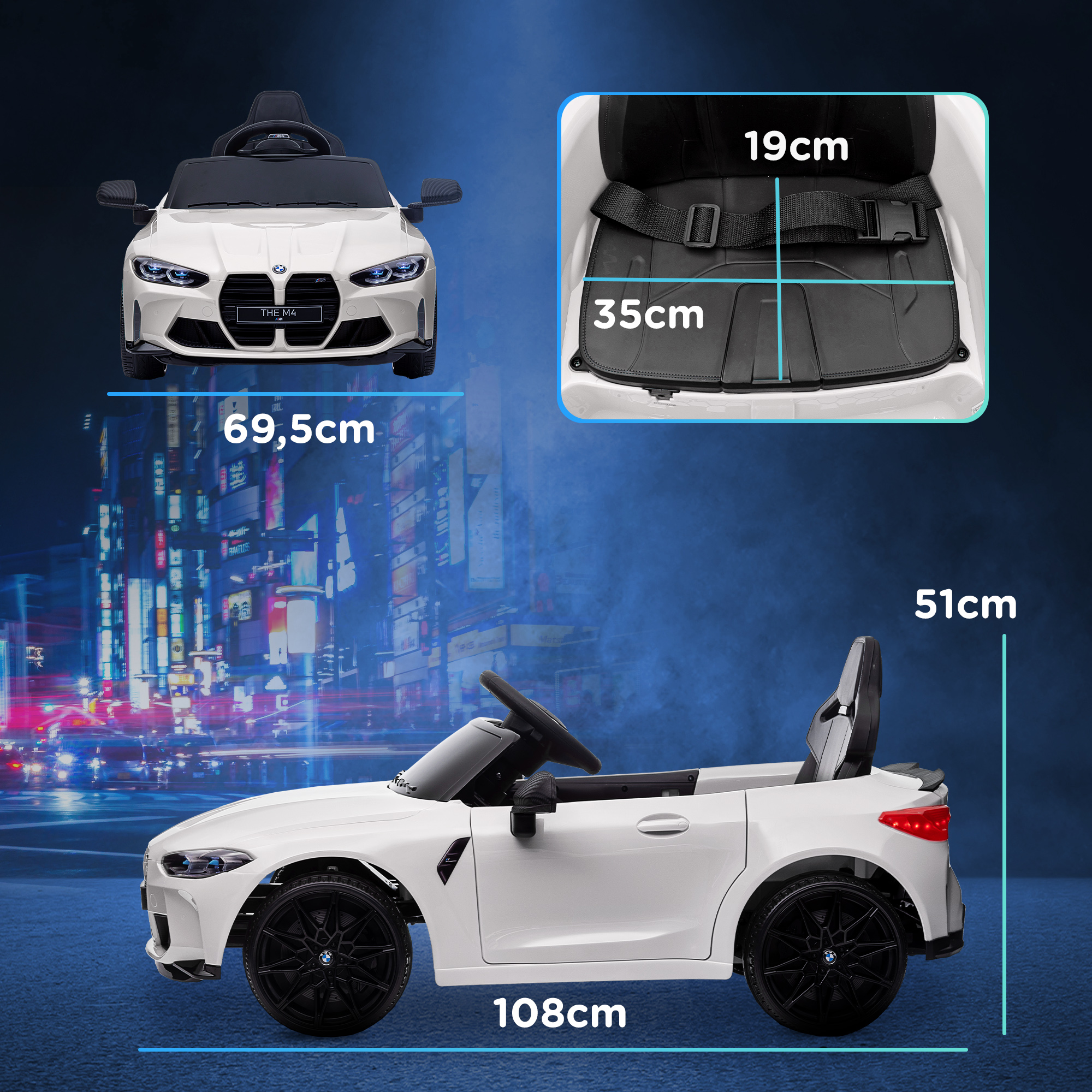 Elektro Kinderauto BMW M4, Sound & Licht, 3-5 km/h, inkl. Fernsteuerung, für 3-5 Jahre, Weiß