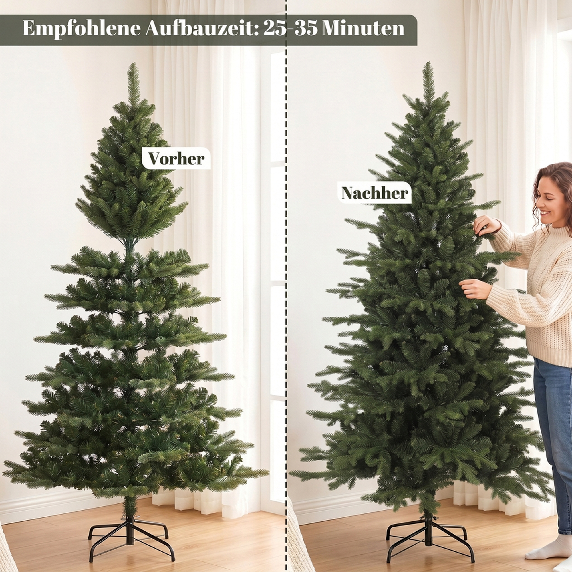 künstlicher Weihnachtsbaum klappbarer Holzständer Spritzguss Tannenbaum 1438 Spitzen 180 cm Grün