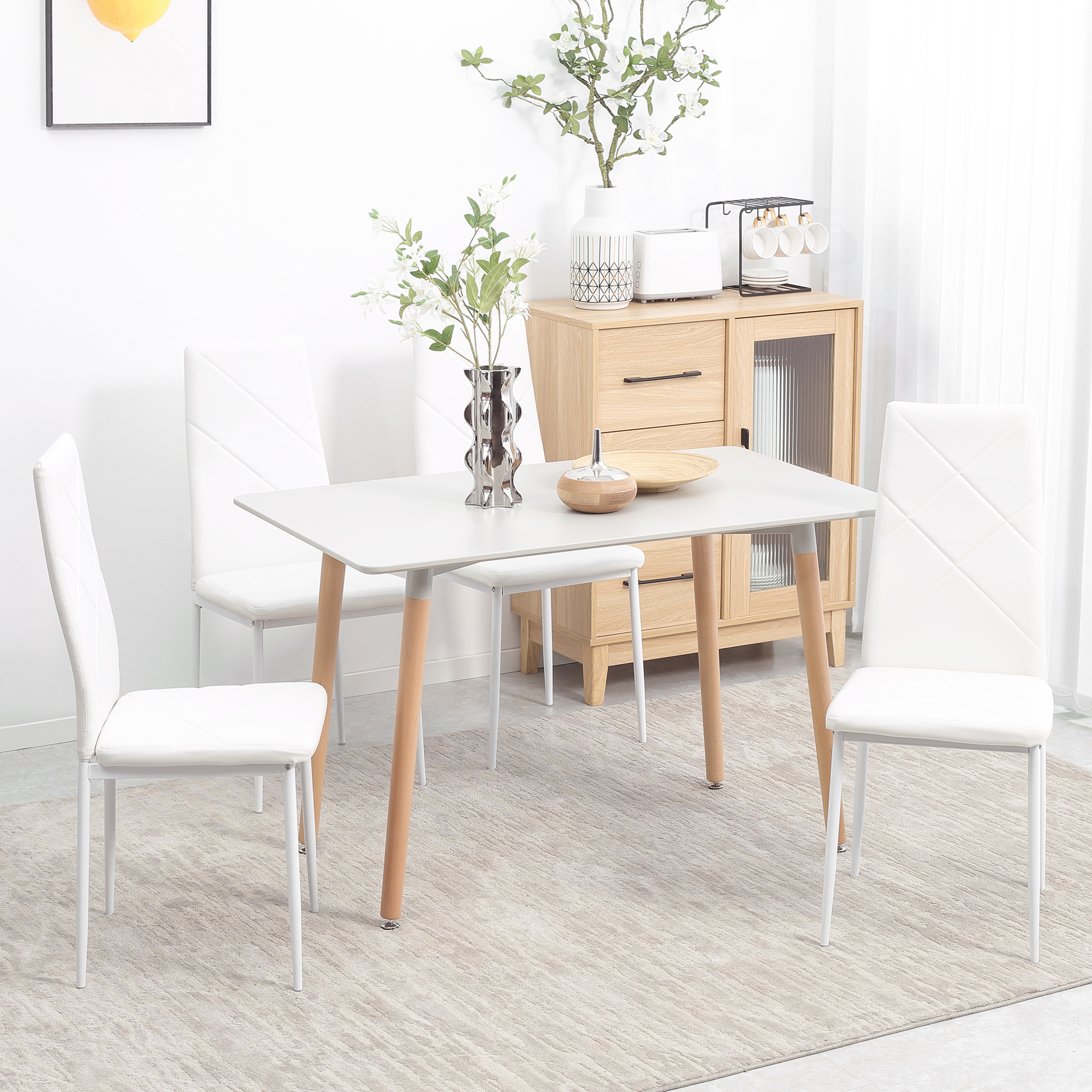 4er-Set Stühle, Esszimmerstühle, Küchenstühle, 41 cm x 50 cm x 97 cm, Weiß
