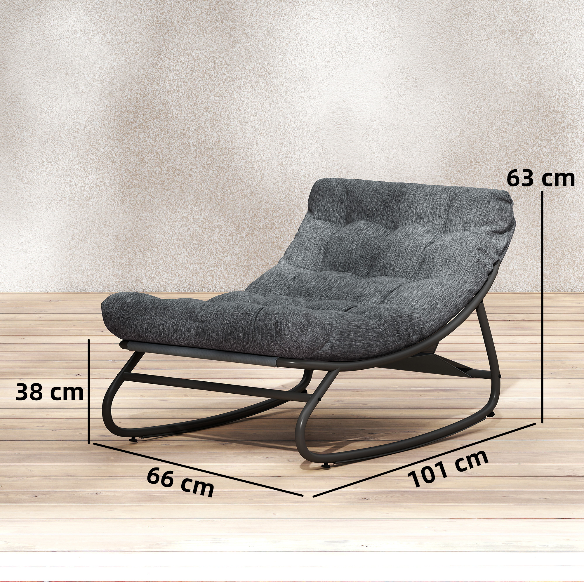 Schaukelstuhl Schaukelsessel mit breitem Netzsitz dickem Kissen 101 x 66 x 63 cm Grau