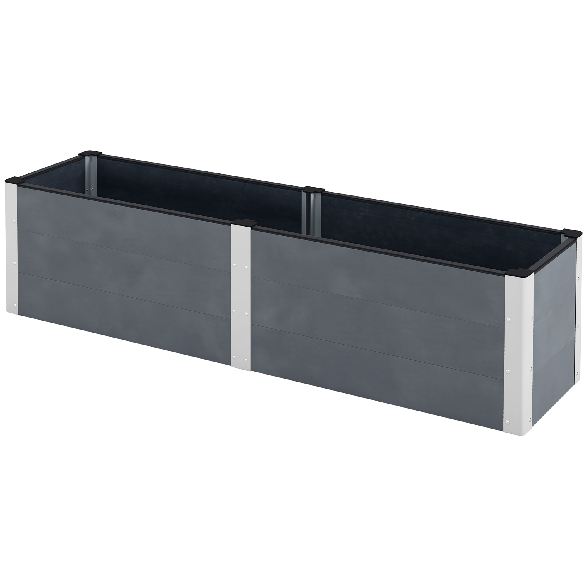 Hochbeet, offener Boden, hohe Seiten, wetterfest, Aluminiumrahmen, 200 x 50 x 56 cm, Grau