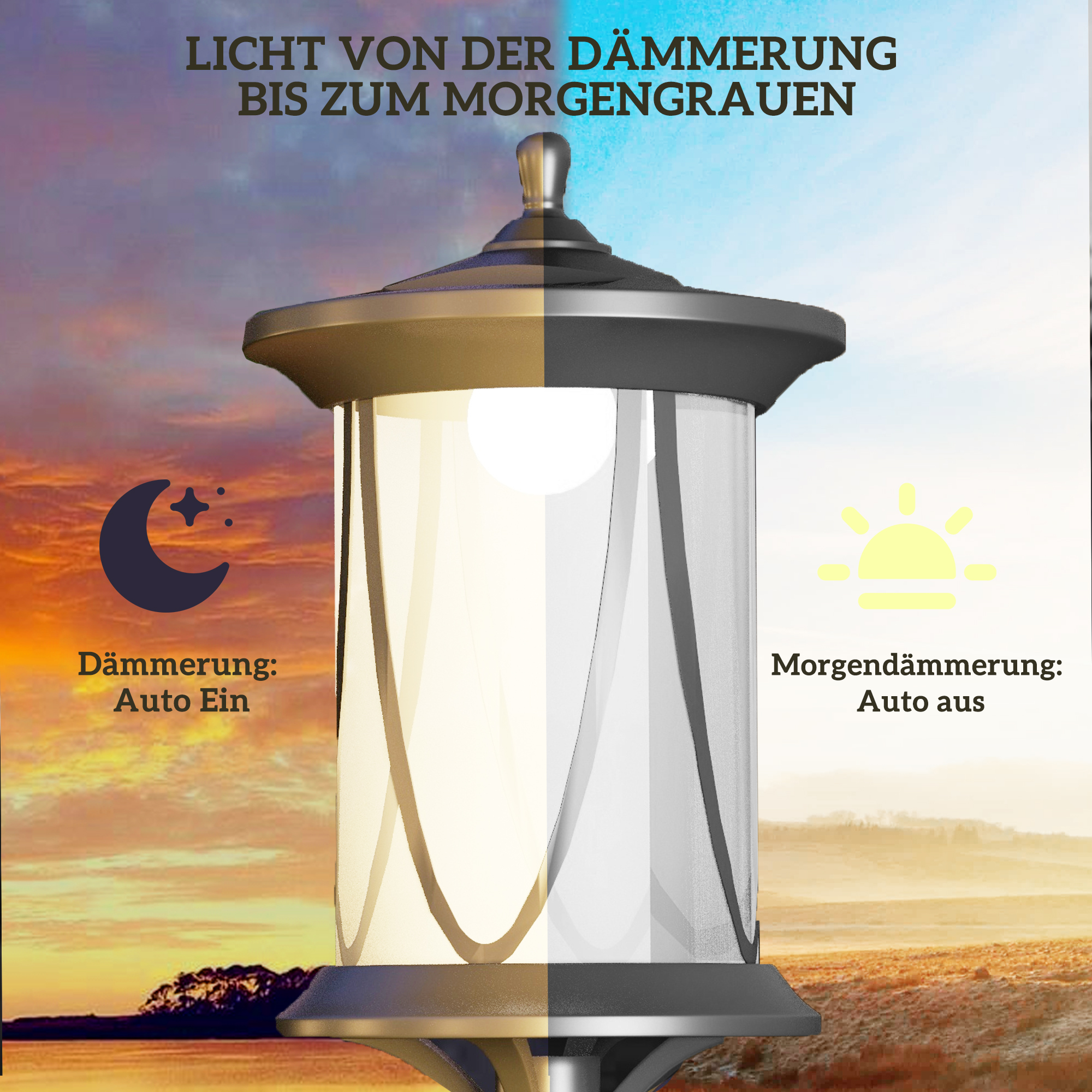 Solar-Außenleuchte, LED, Automatikbetrieb, wetterfest, 6h Leuchtdauer, 17B x 17T x 127Hcm, Schwarz