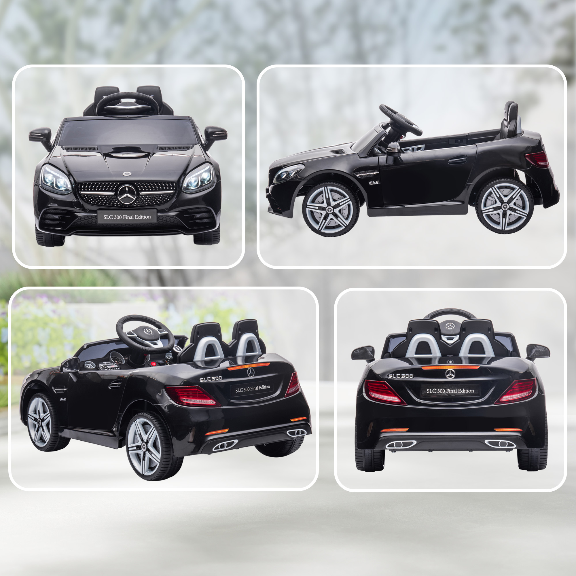 Kinder-Elektroauto, mit LED-Scheinwerfern, Sicherheitsgurt, Hupe, Musik, 3-5 km/h, schwarz, 107 x 62,5 x 44cm