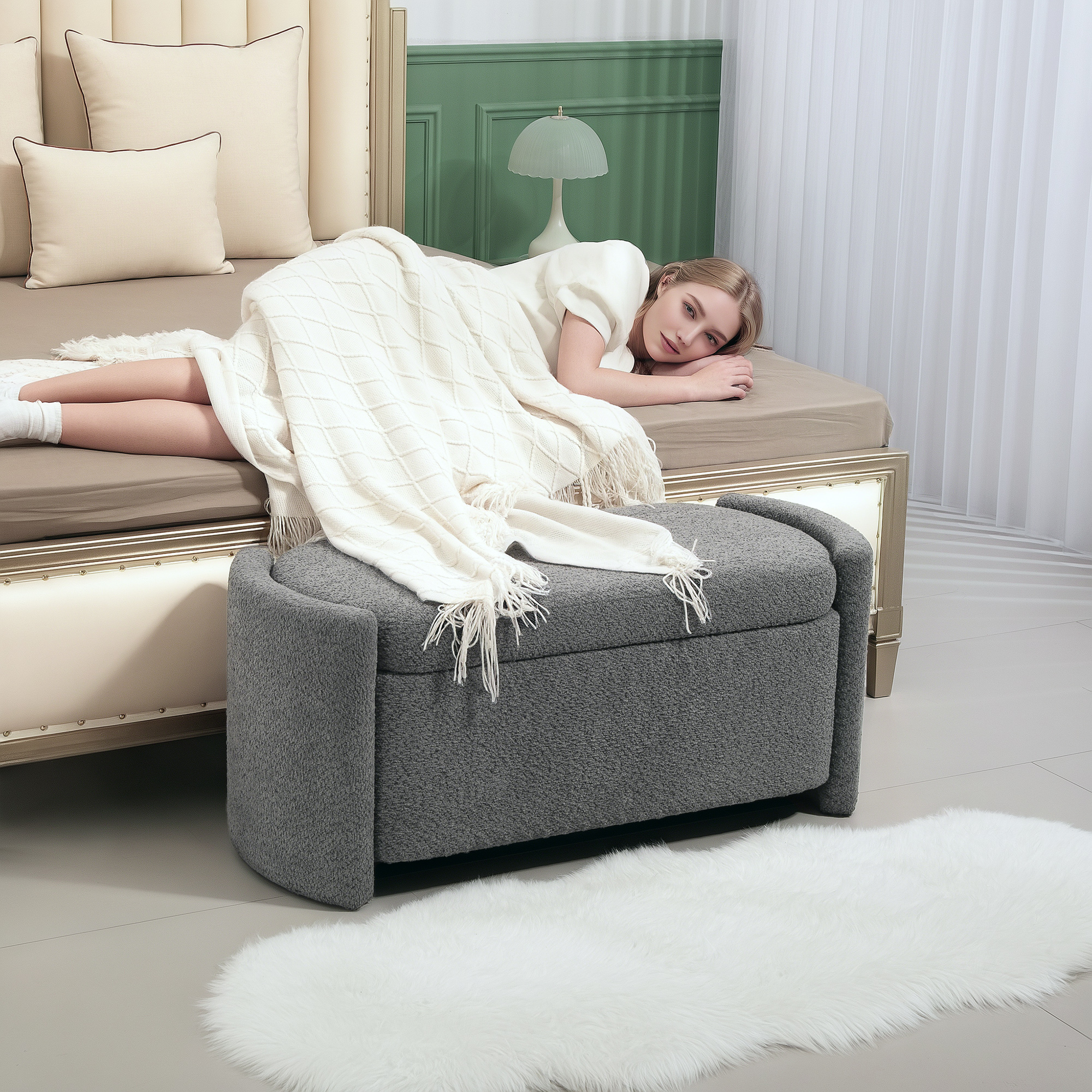 Sitzbank mit Stauraum Flurbank Schuhbank, gepolstert, 105 cm x 44 cm x 45,5 cm. Grau