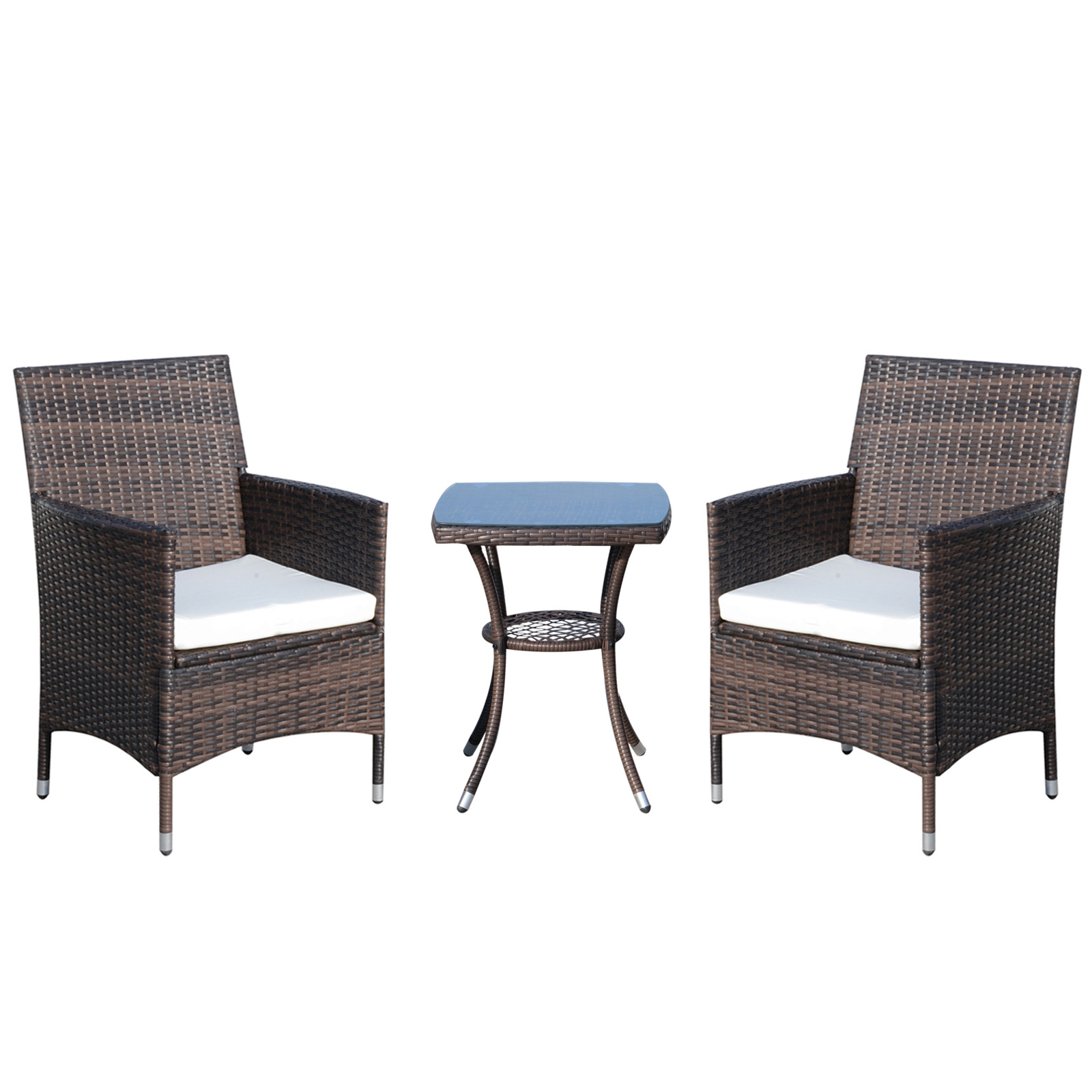 Polyrattan Gartenmöbel Set, Outdoor Lounge Balkonmöbel für 2 Personen, 3-teilig Sitzgruppe, 2 Stühle, Tisch Sitzkissen, Gartenlounge für Garten, Terrasse, Balkon, Braun Polyrattan Gartenmöbel Set, Outdoor Lounge Balkonmöbel für 2 Personen, 3-teilig Sitzgruppe, 2 Stühle, Tisch Sitzkissen, Gartenlounge für Garten, Terrasse, Balkon, Braun