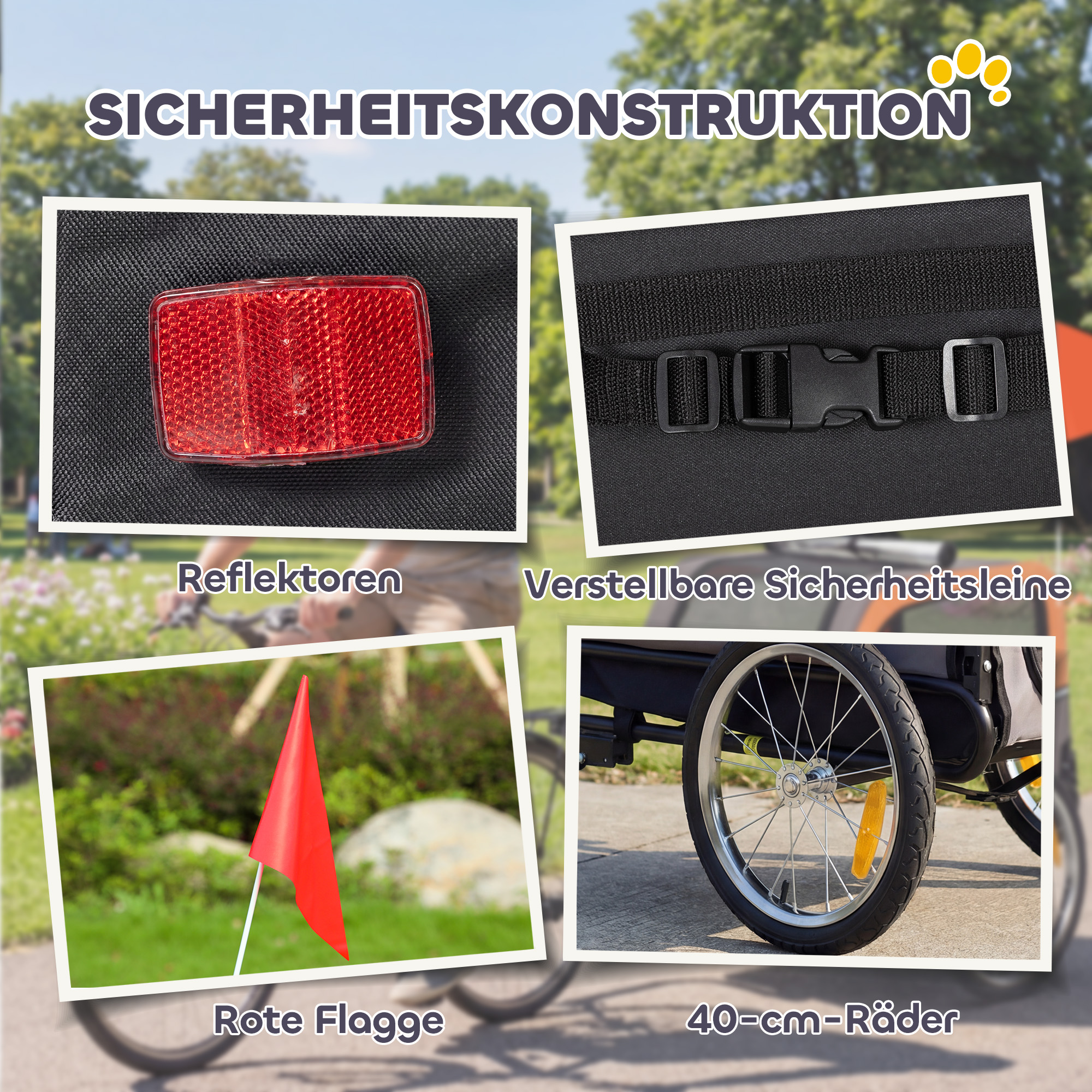 Hundeanhänger Faltbarer Fahrradanhänger mit Sicherheitsreflektoren für Kleine Mittelgroße Hunde bis 20 kg Orange