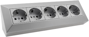 5-fach Steckdosenblock, silber, 250V~/ 16A, Aufbaumontage