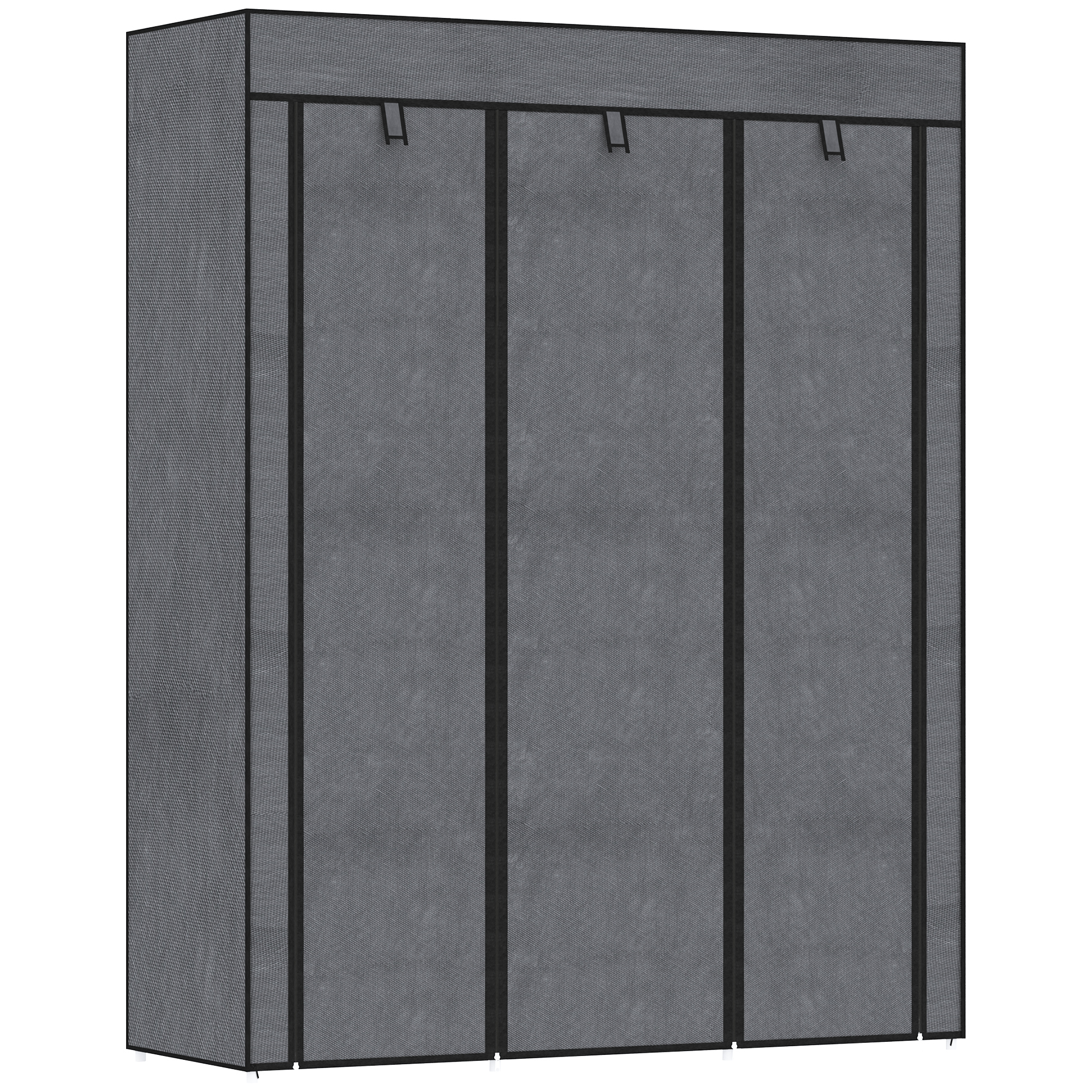Schrank aus Stoff, Aufbewahrungslösung, 8 Regale, 2 Kleiderstangen, Dunkelgrau Schrank aus Stoff, Aufbewahrungslösung, 8 Regale, 2 Kleiderstangen, Dunkelgrau