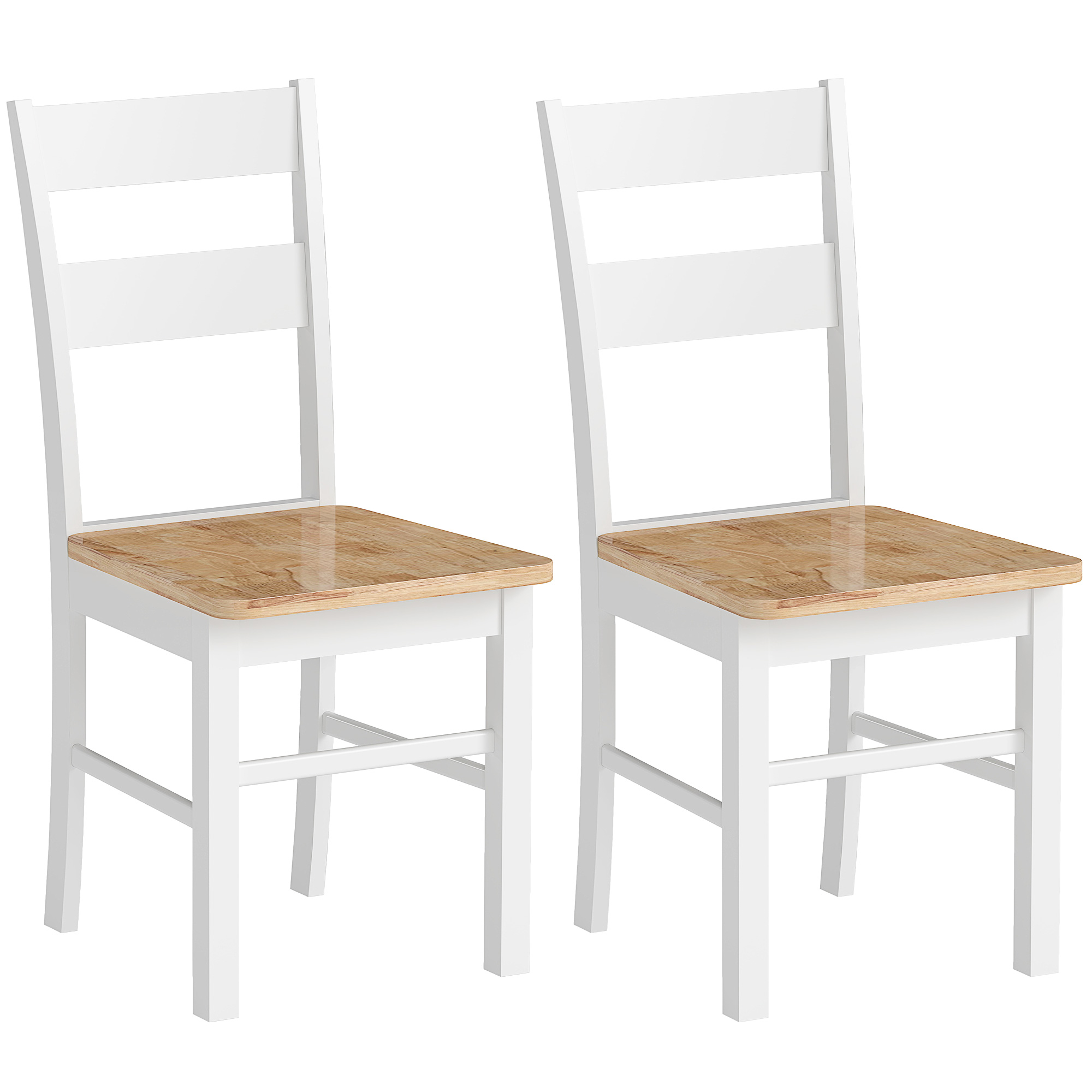 2er-Set Küchenstühle, Kautschukholz, gebogene Sprossenlehne, Weiß 2er-Set Küchenstühle, Kautschukholz, gebogene Sprossenlehne, Weiß