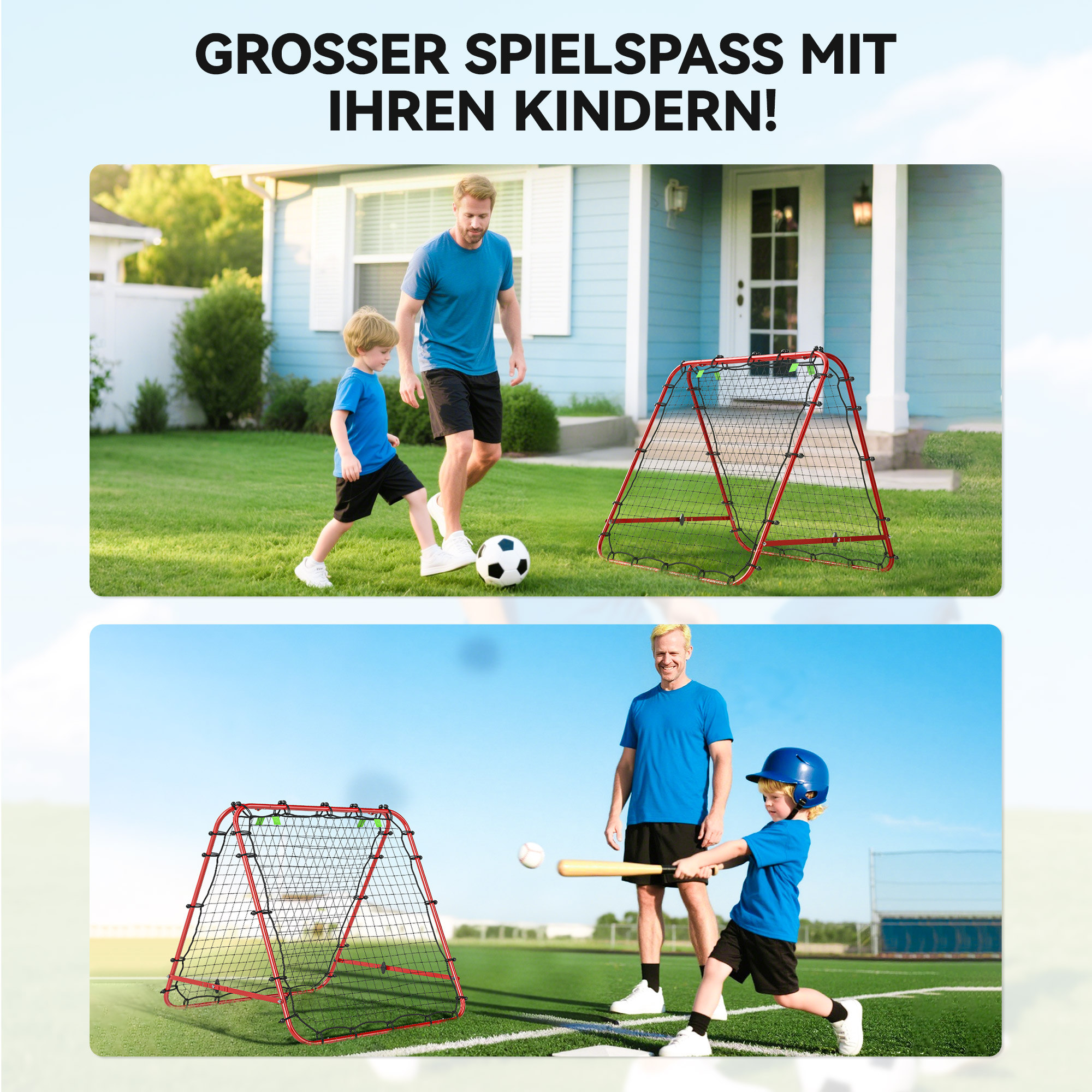 Fußballtor, verstellbar, klappbar, Metallrahmen, 100 x 68-95 cm, Rot