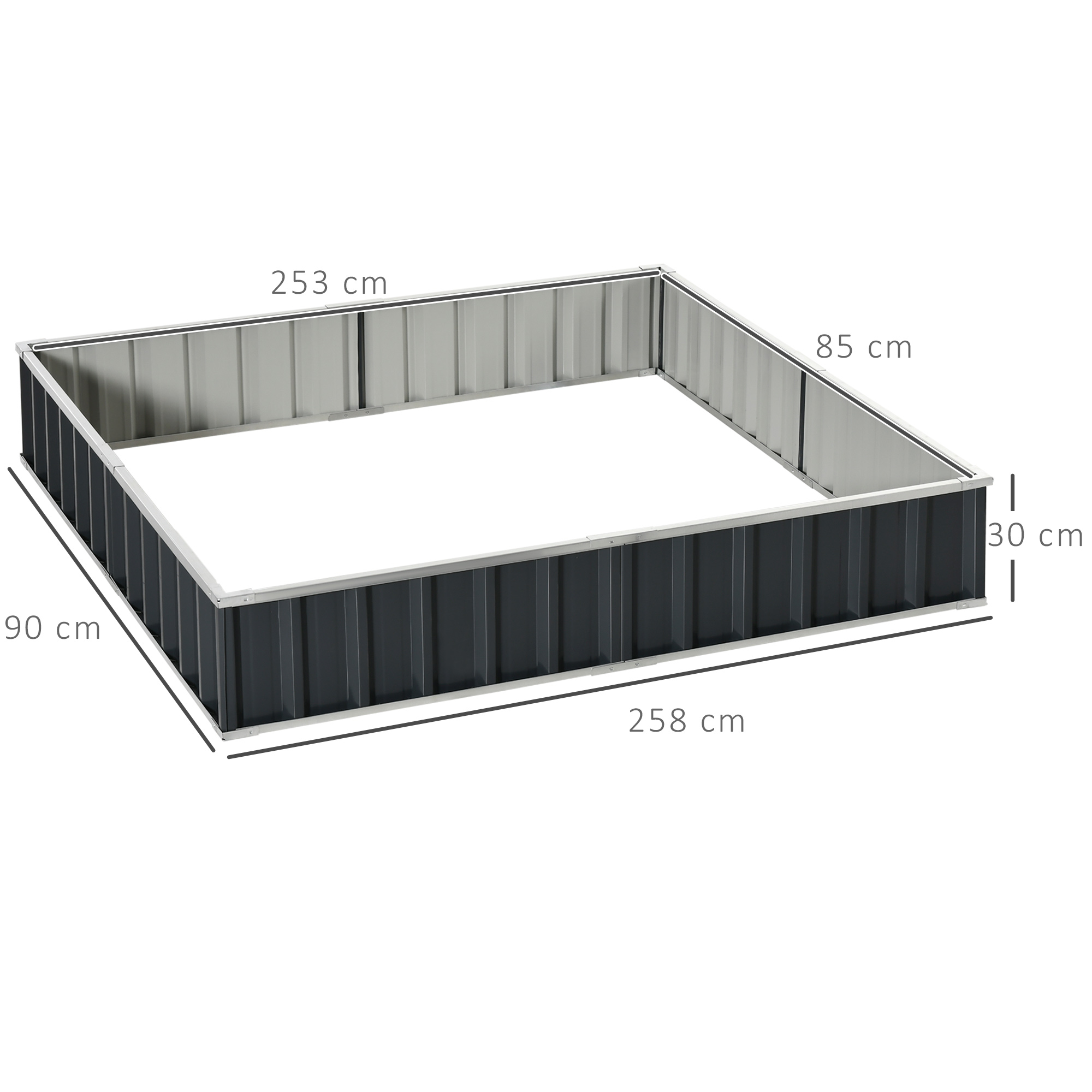 Hochbeet aus Stahl DIY Gartenbeet mit T-Form-Pflanzenschilder Handschuhe Pflanzenbeet Kräuterbeet Blumentreppe für Balkon Garten Dunkelgrau 258 x 90 x 30 cm