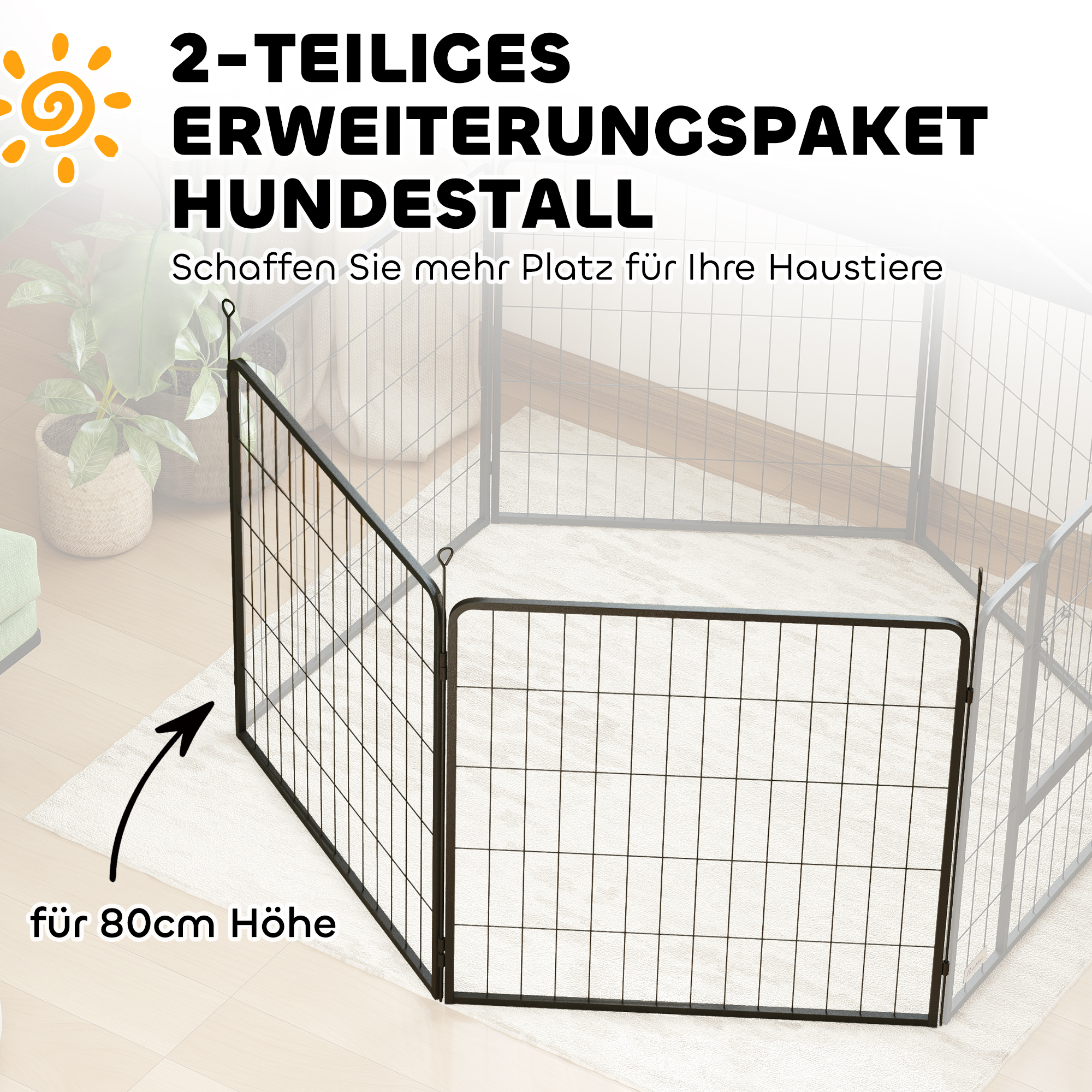 2er-Set Erweiterung für Welpengehege, Hundezaun-Paneele, Haustierspielplatz, Welpenzaun aus Stahl, Grau
